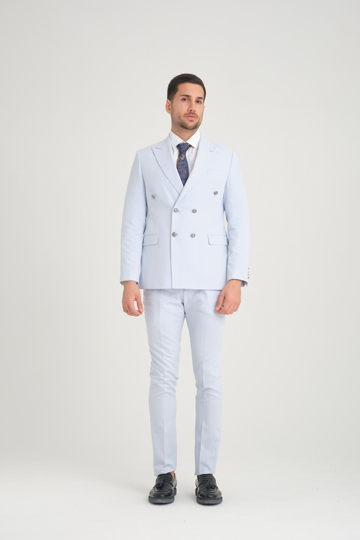 Men double-breasted suit wholesale Ice Blue color 692771