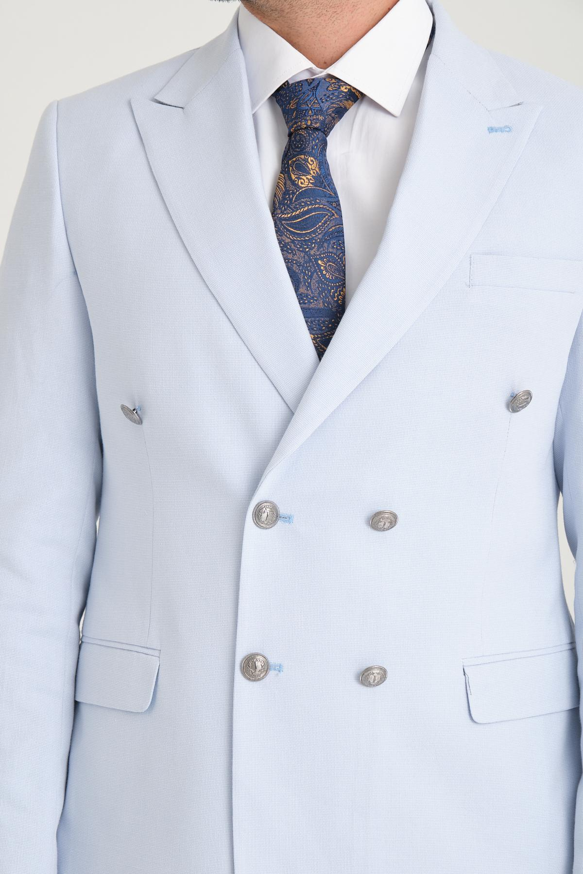Men double-breasted suit wholesale Ice Blue color 692771