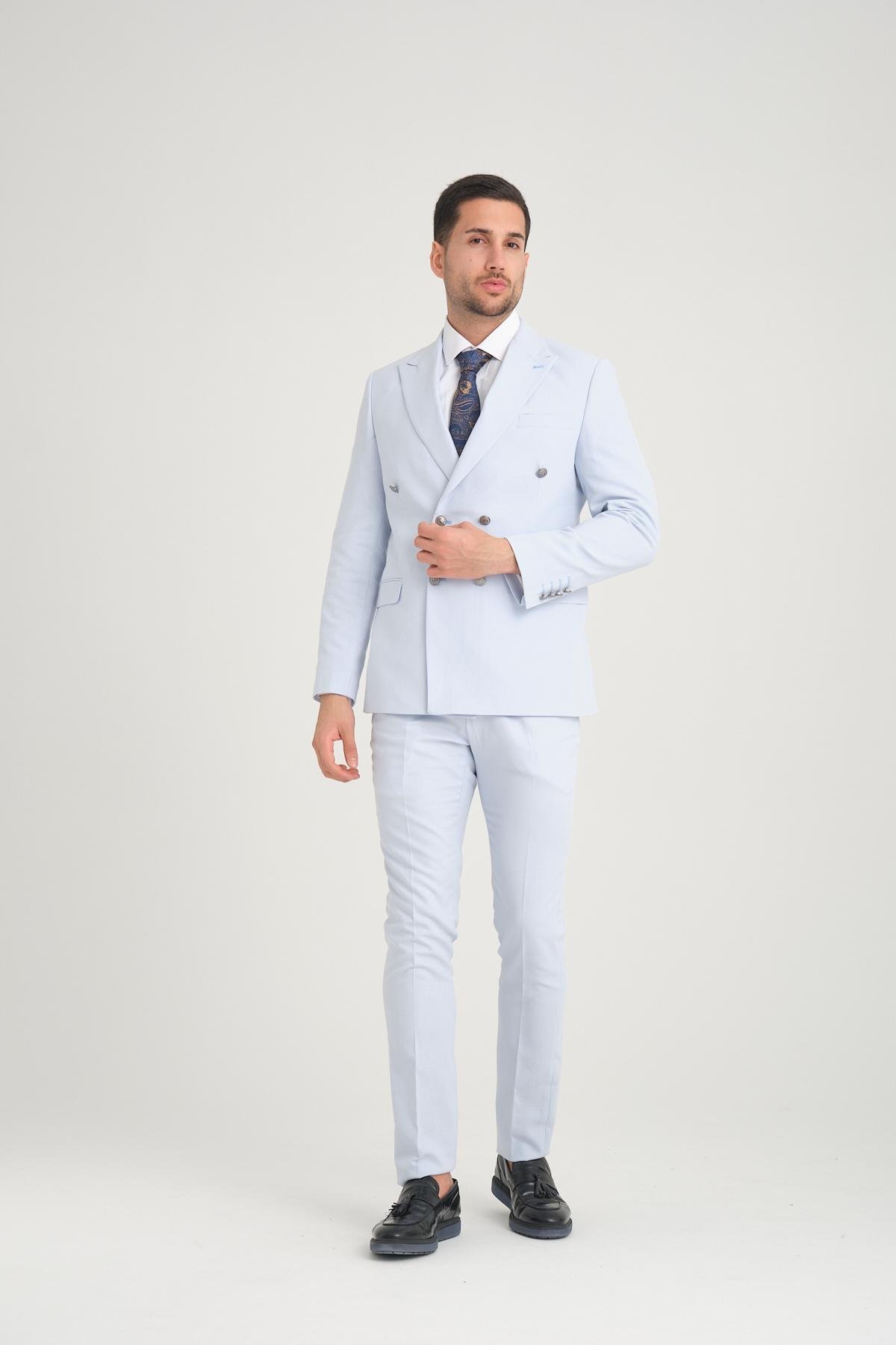 Men double-breasted suit wholesale Ice Blue color 692771