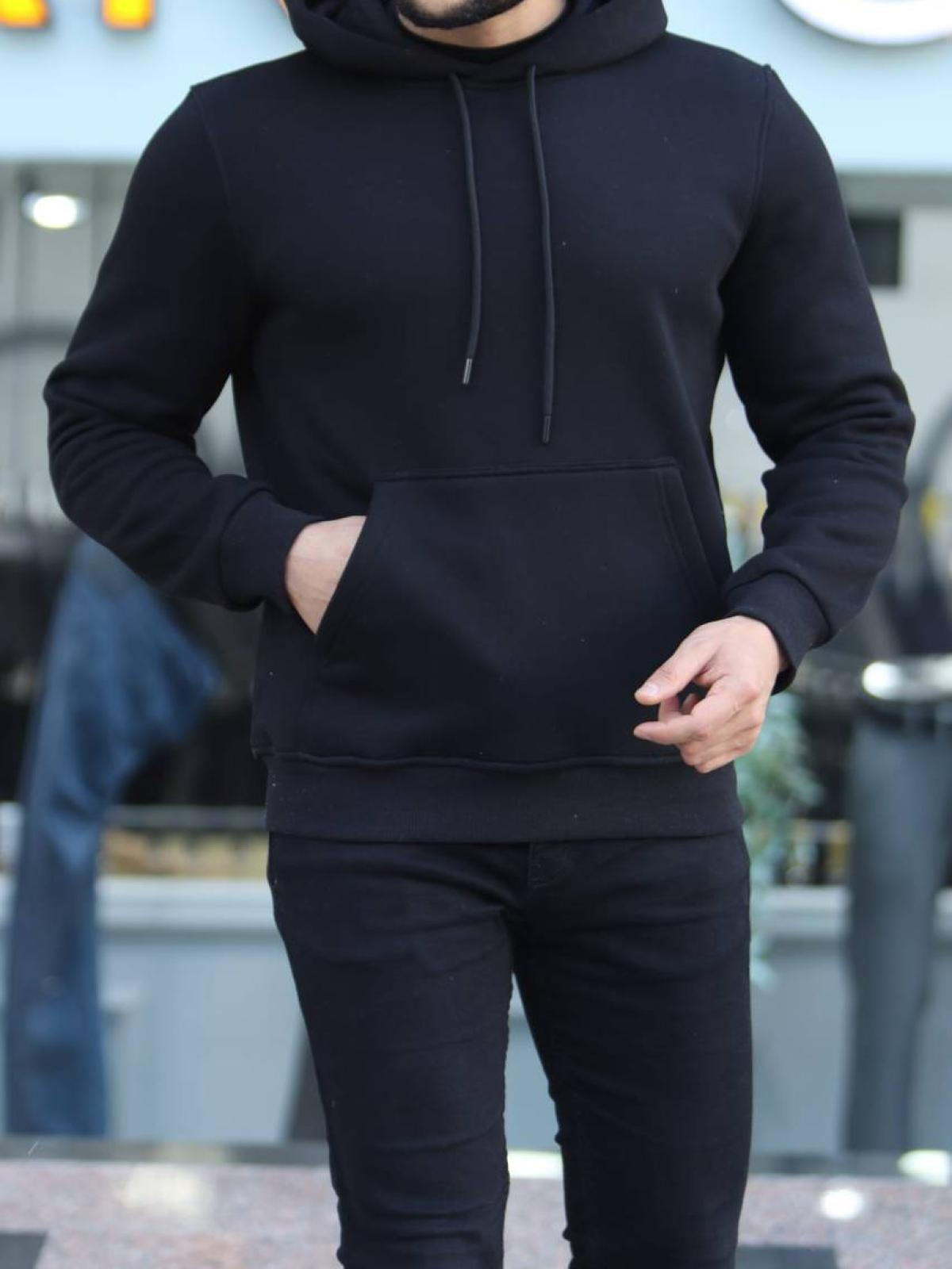 Men fleece hoodie wholesale Black color 677299