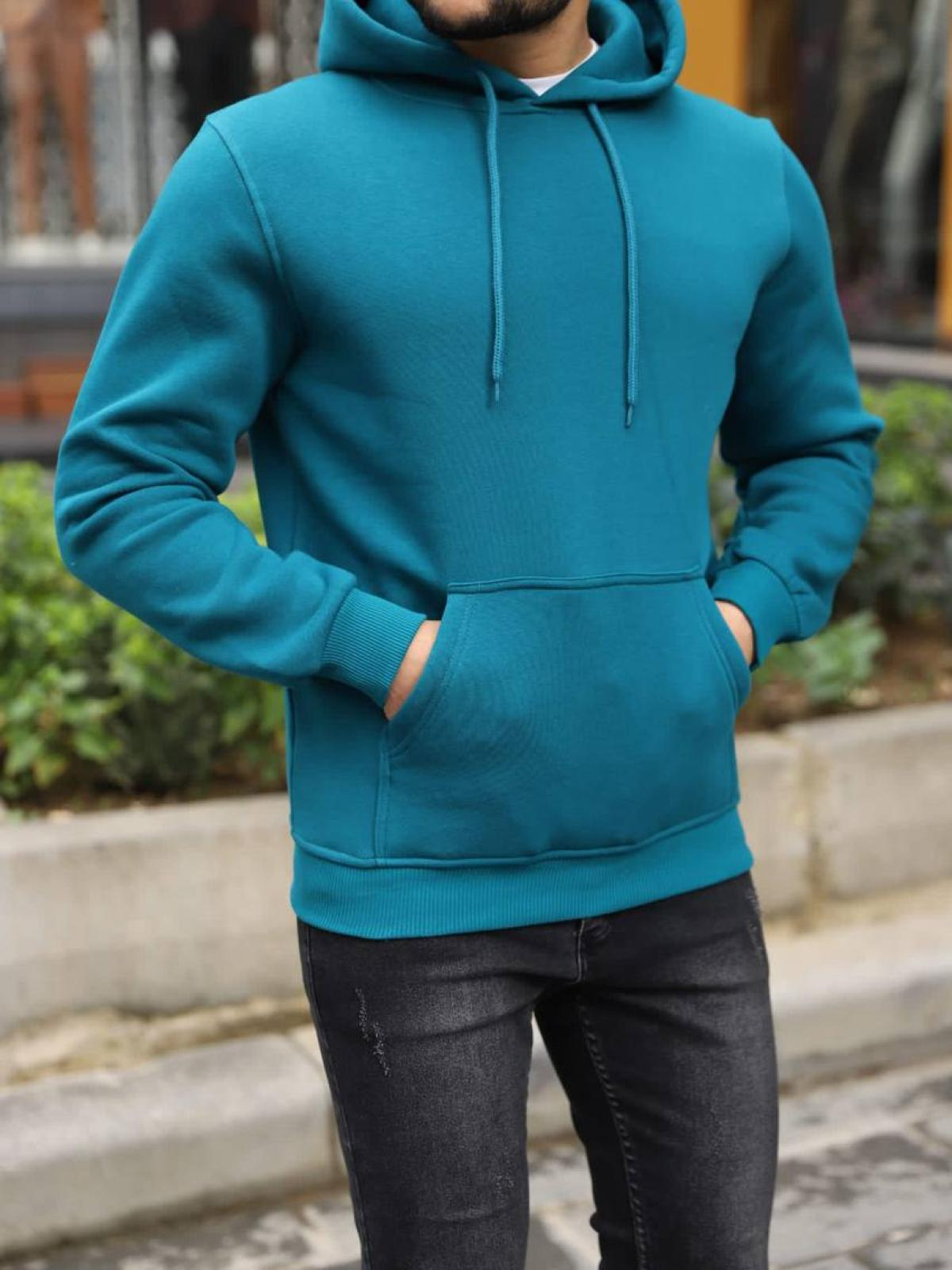 Men fleece hoodie wholesale Bondi-Blue color 677318