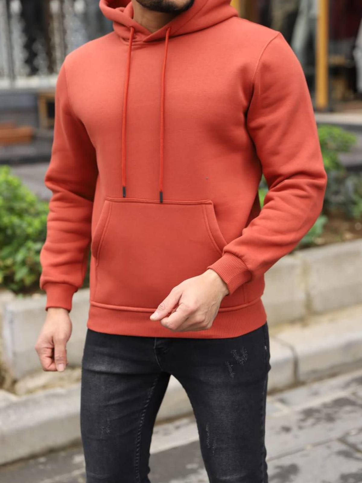 Men fleece hoodie wholesale Brick color 677352