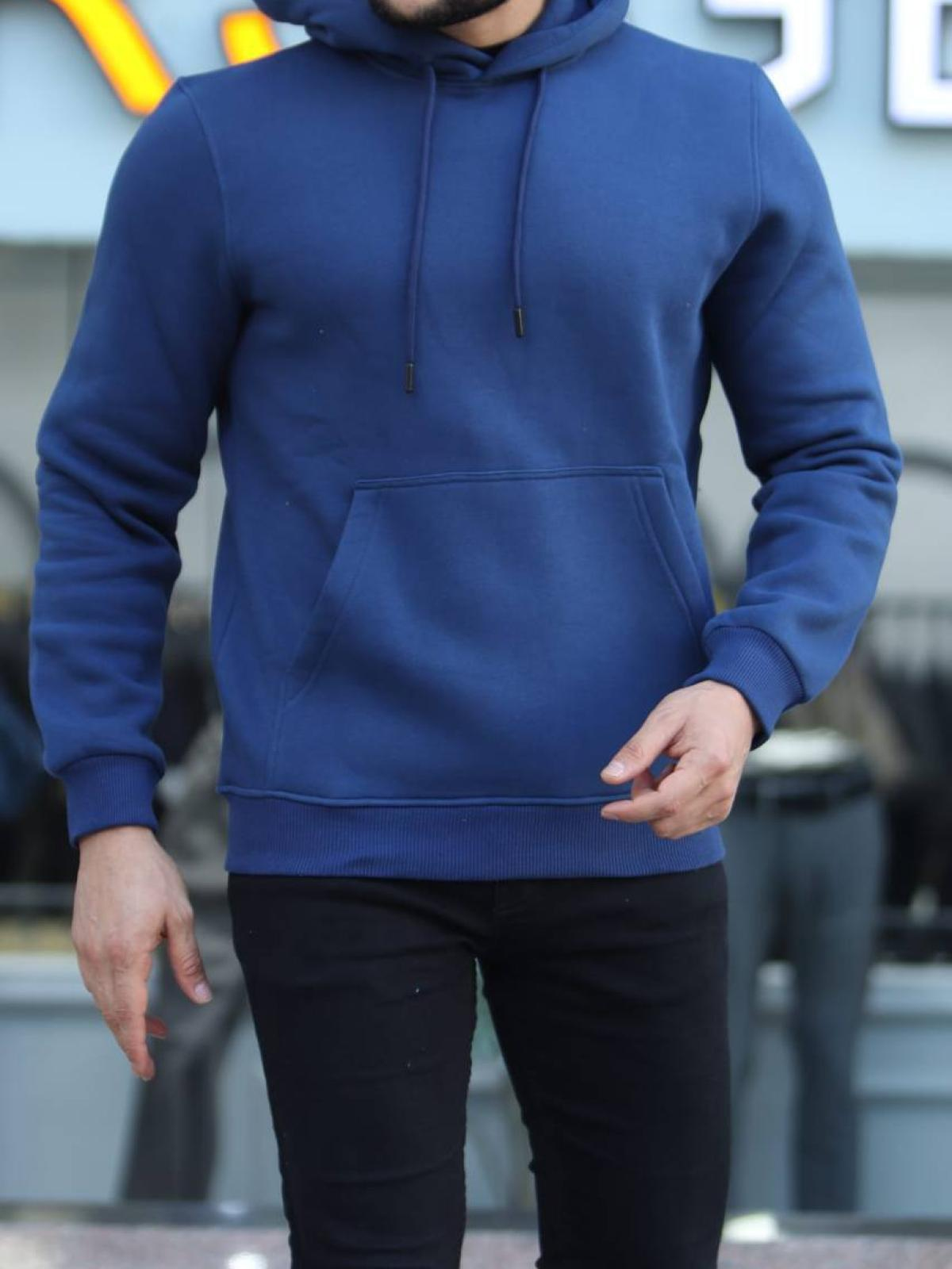 Men fleece hoodie wholesale Cobalt-Blue color 677357