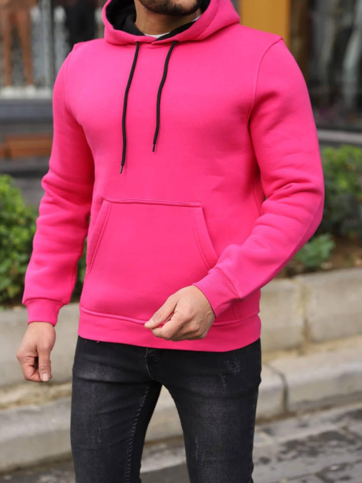 Men fleece hoodie wholesale Fuchsia color 677351