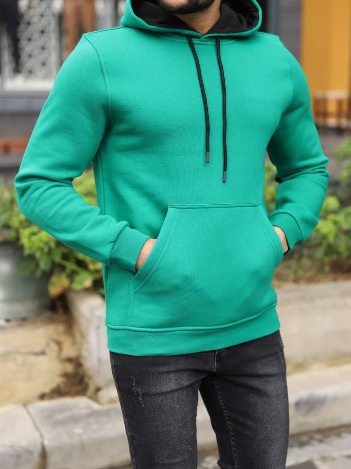 Men fleece hoodie wholesale Green color 677356