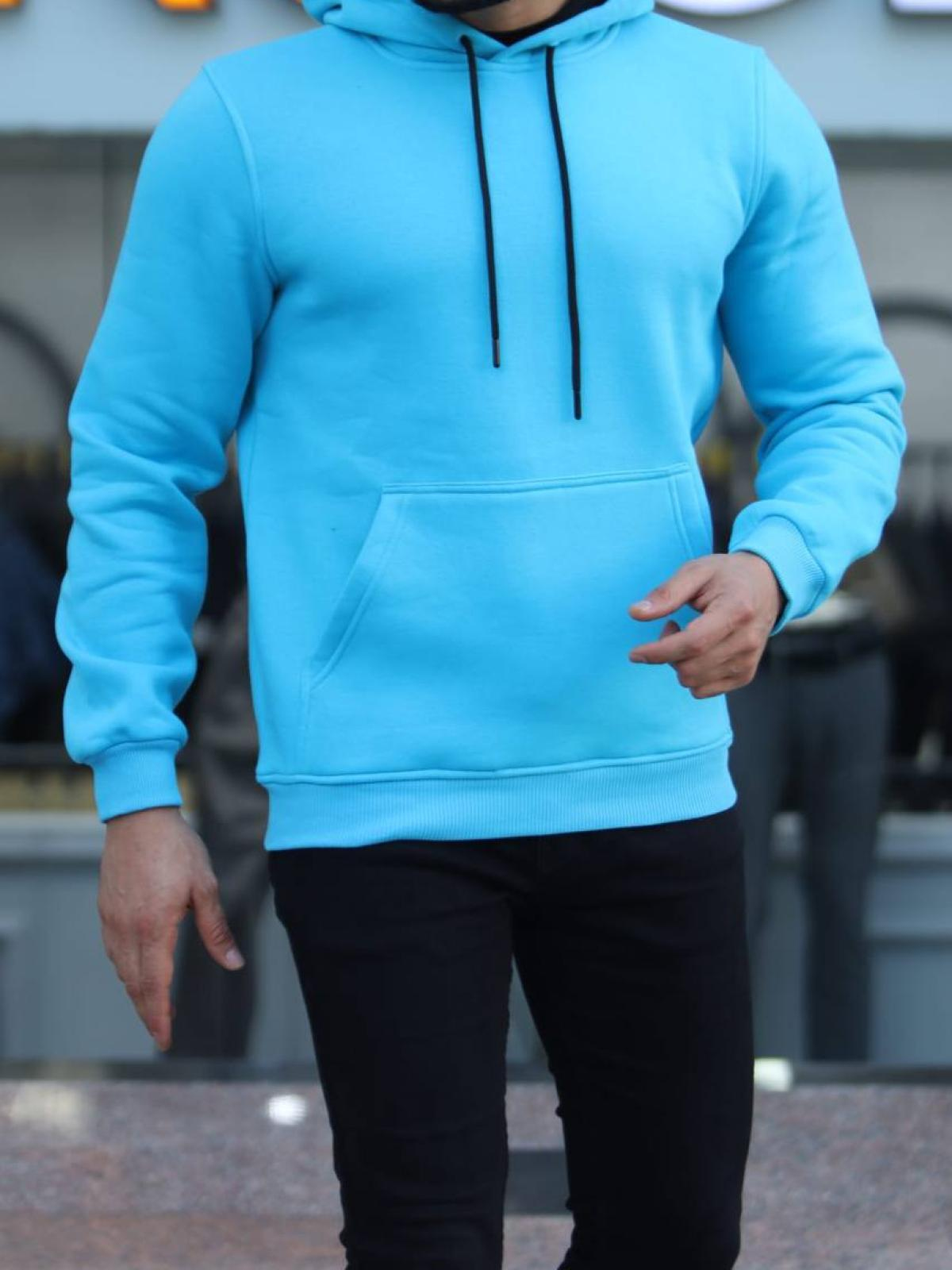 Men fleece hoodie wholesale Light-Blue color 677354