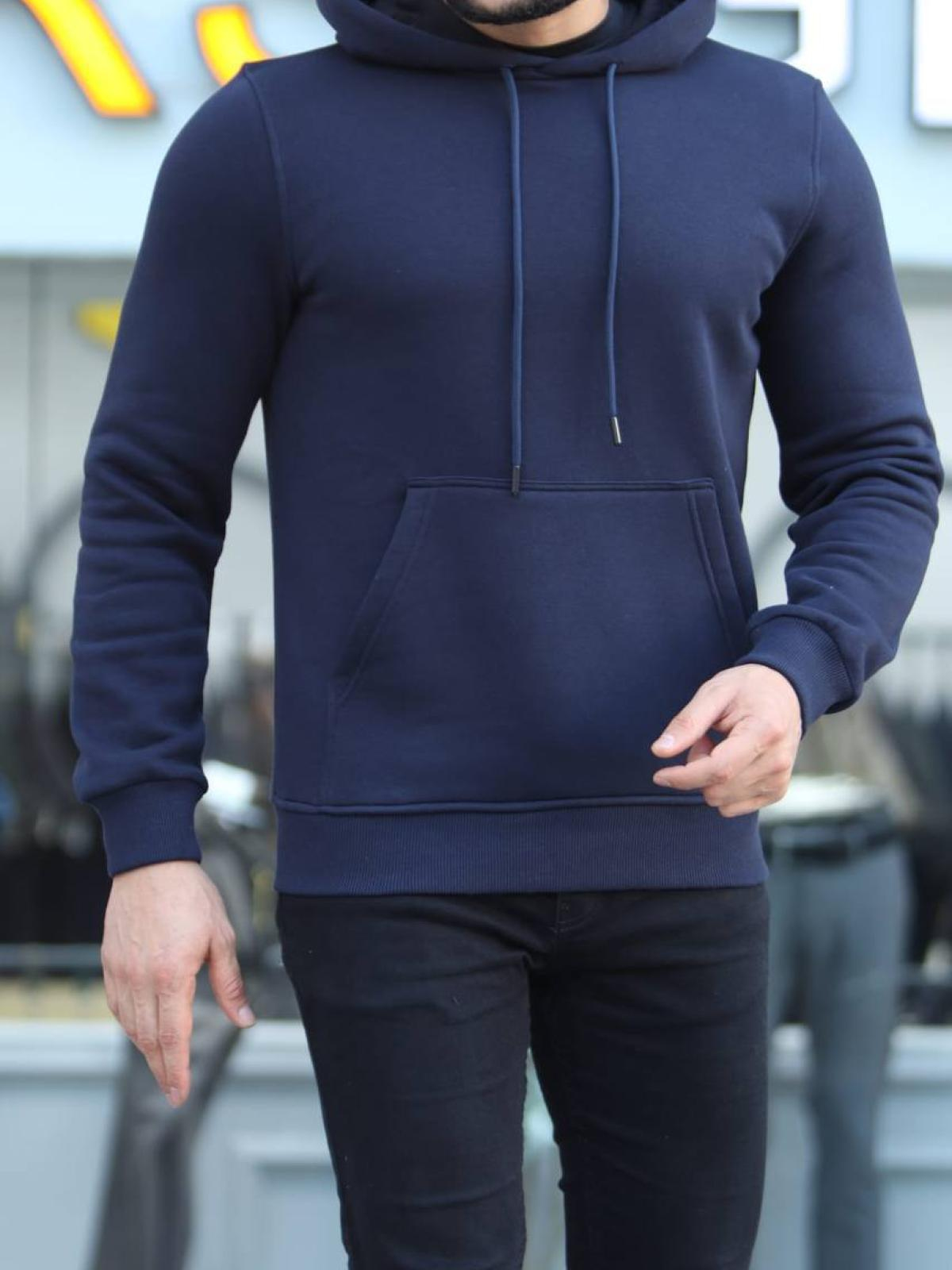 Men fleece hoodie wholesale Navy color 677353