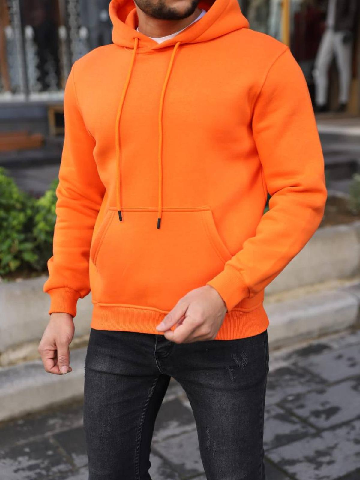 Men fleece hoodie wholesale Orange color 677307
