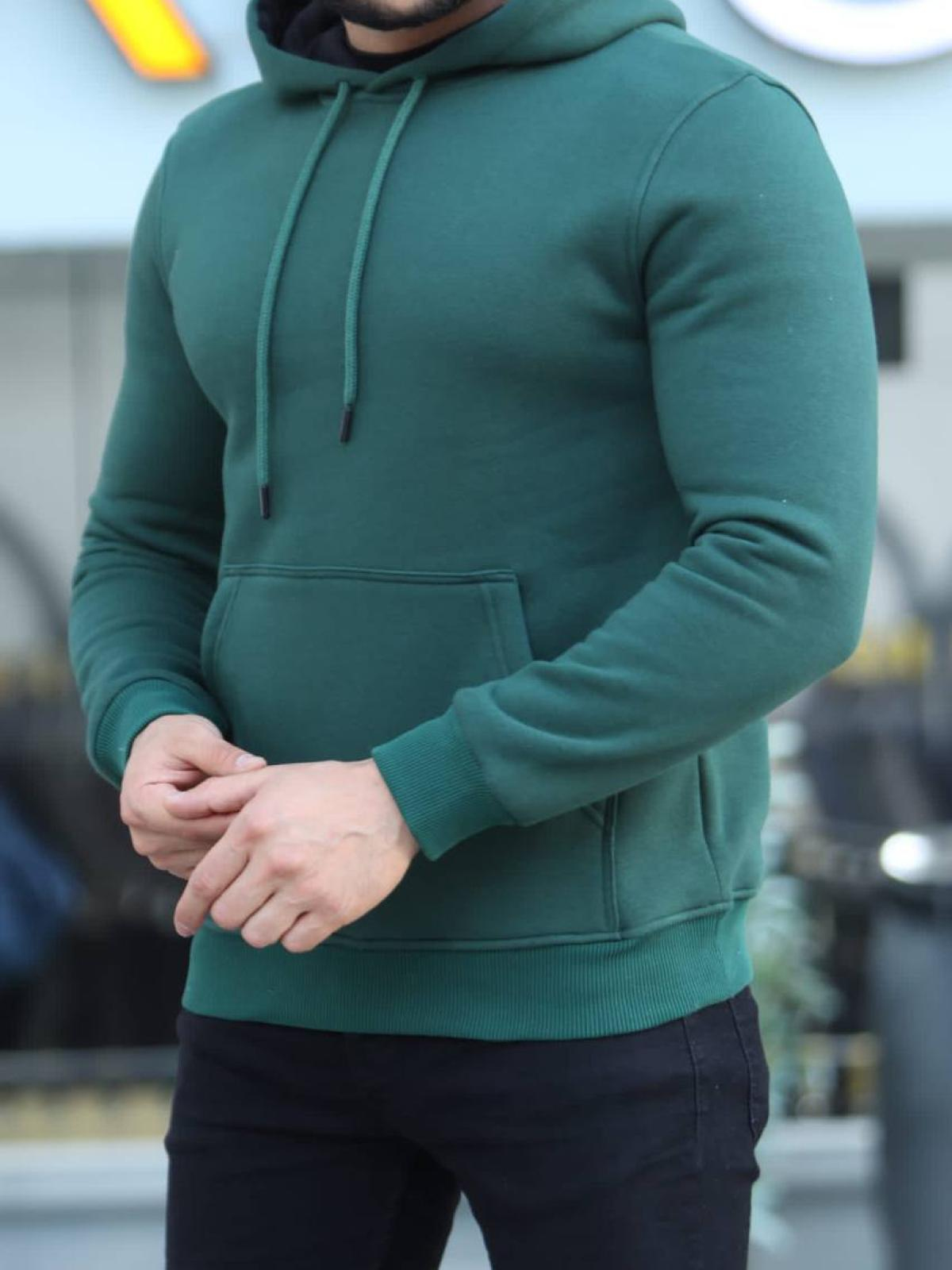 Men fleece hoodie wholesale Pine-Green color 677301