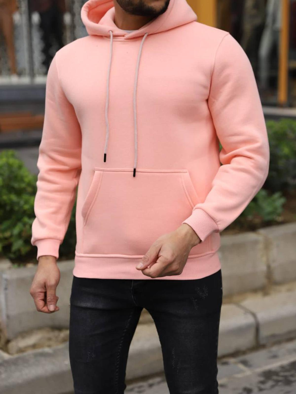 Men fleece hoodie wholesale Salmon color 677355