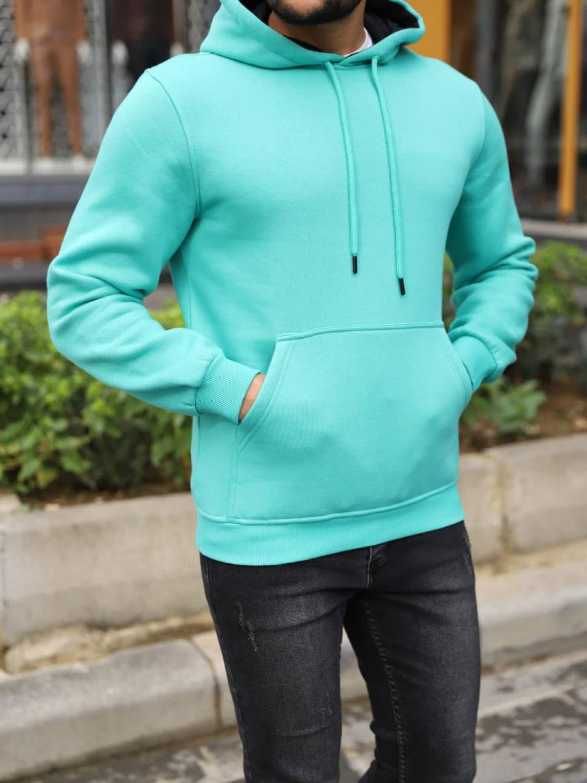 Men fleece hoodie wholesale Turquoise color 677358
