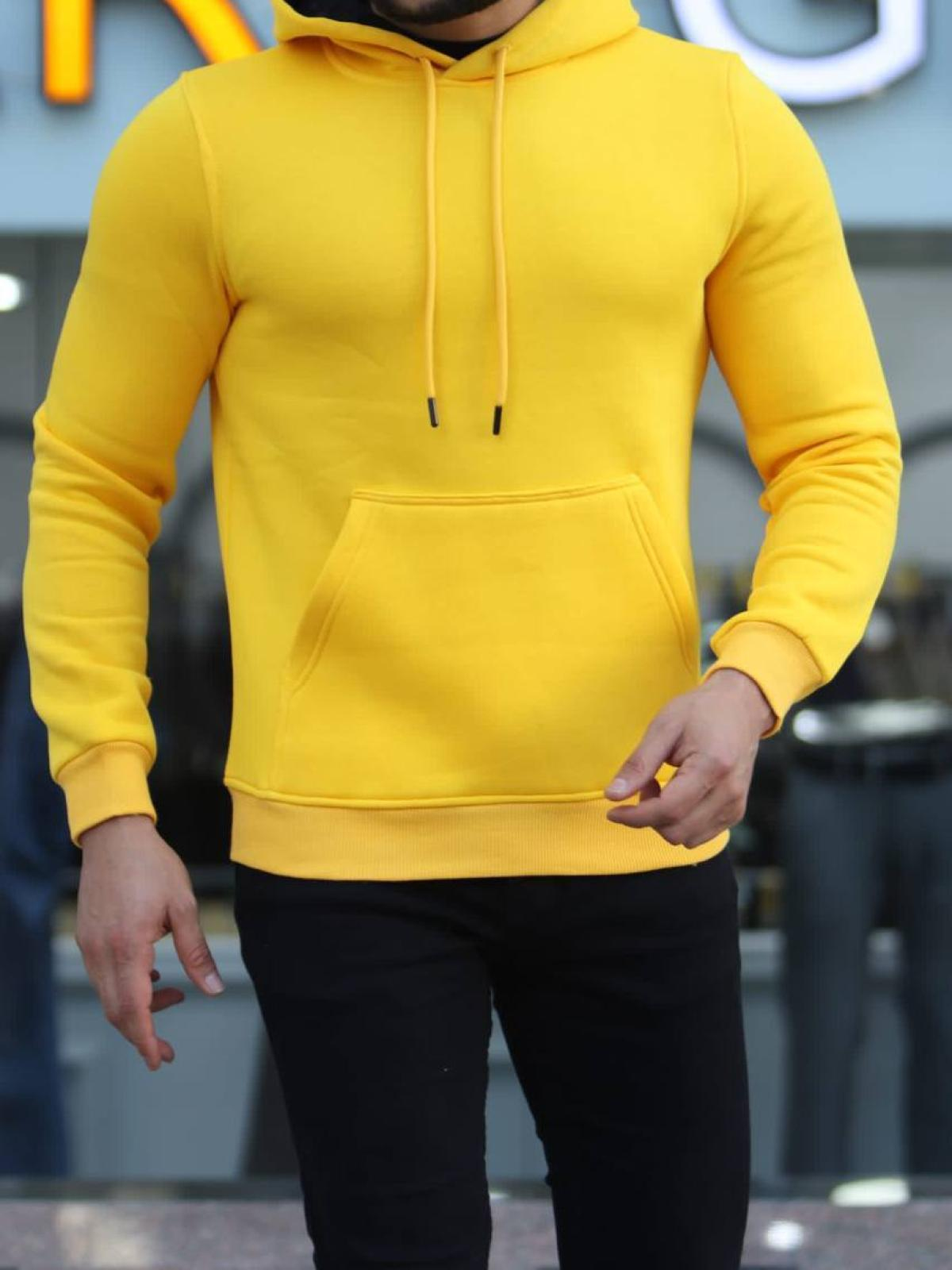 Men fleece hoodie wholesale Yellow color 677303