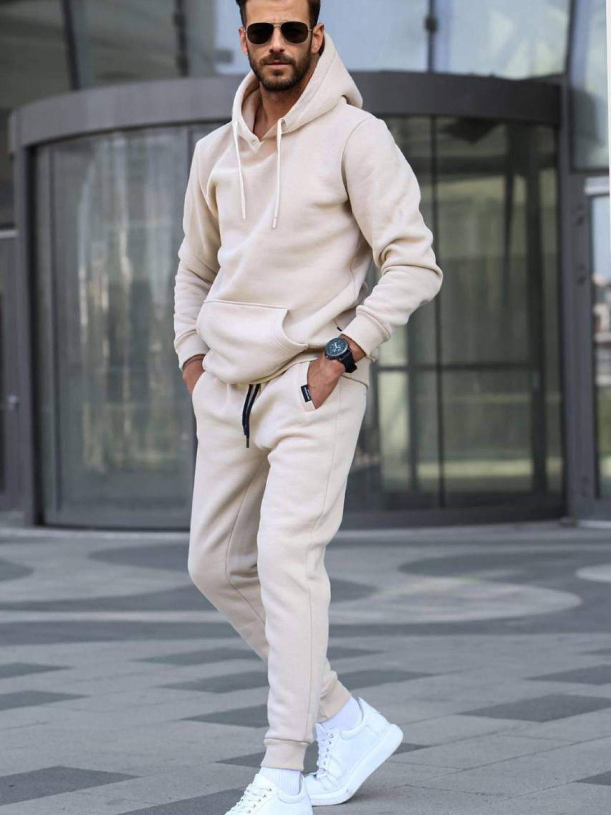 Men hooded sweatsuit wholesale Cream color 679623
