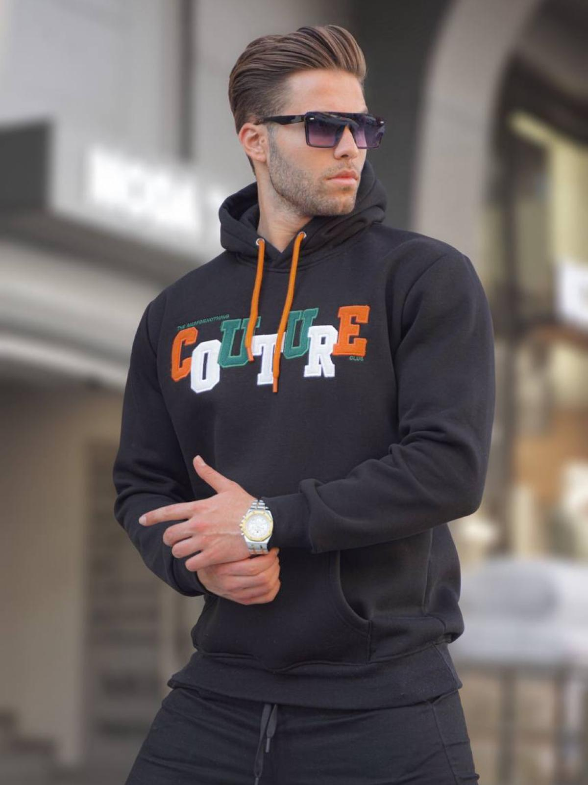 Men hoodie with patch wholesale Black color 678141