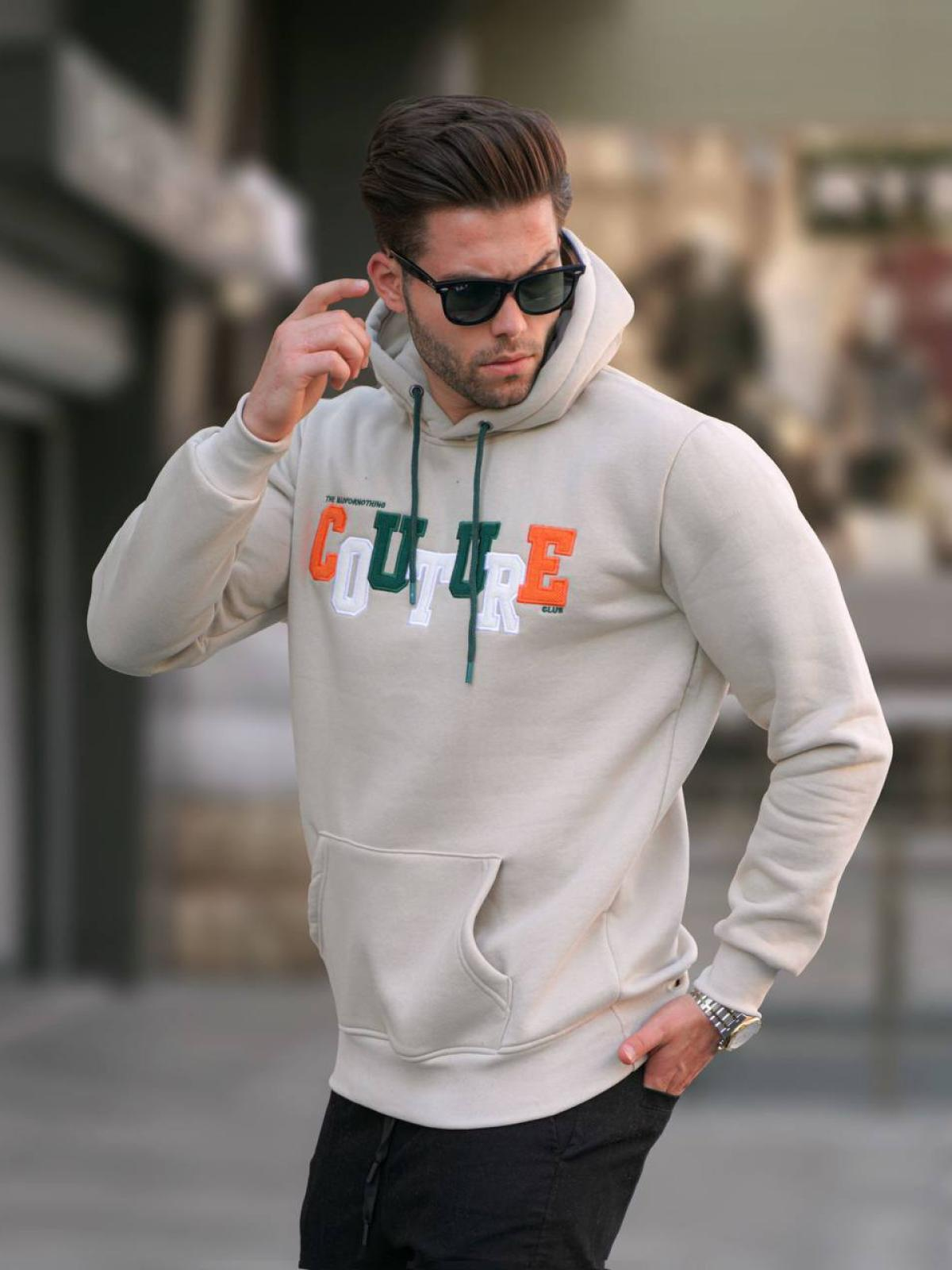 Men hoodie with patch wholesale Cream color 678142