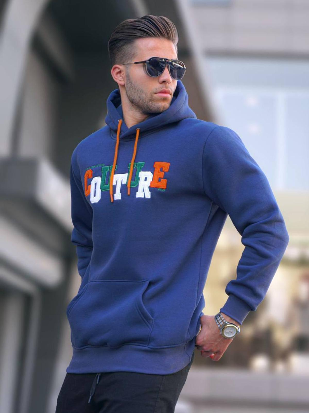 Men hoodie with patch wholesale Dark Blue color 678143