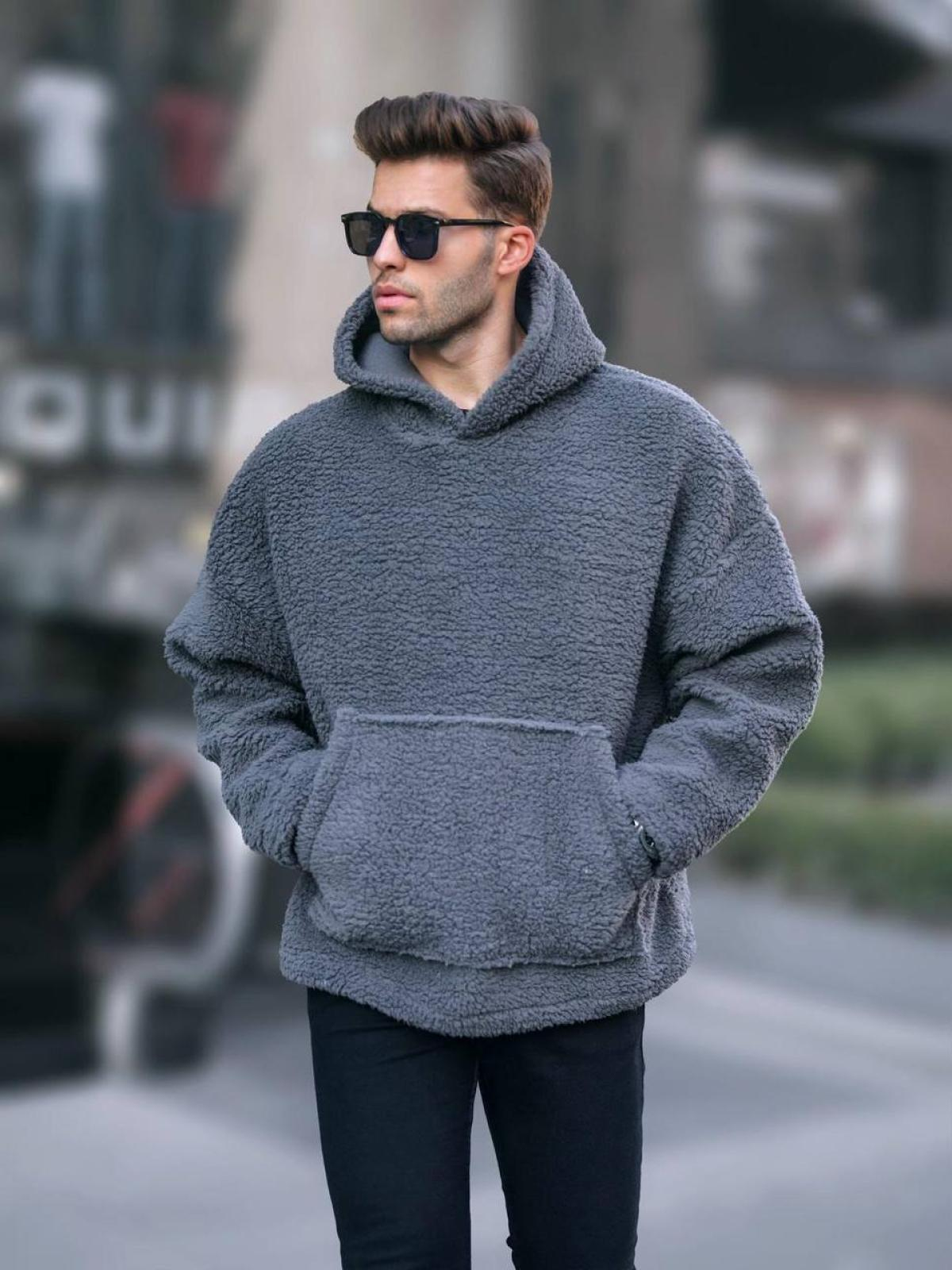 Men plush hoodie wholesale Anthracite color 678125