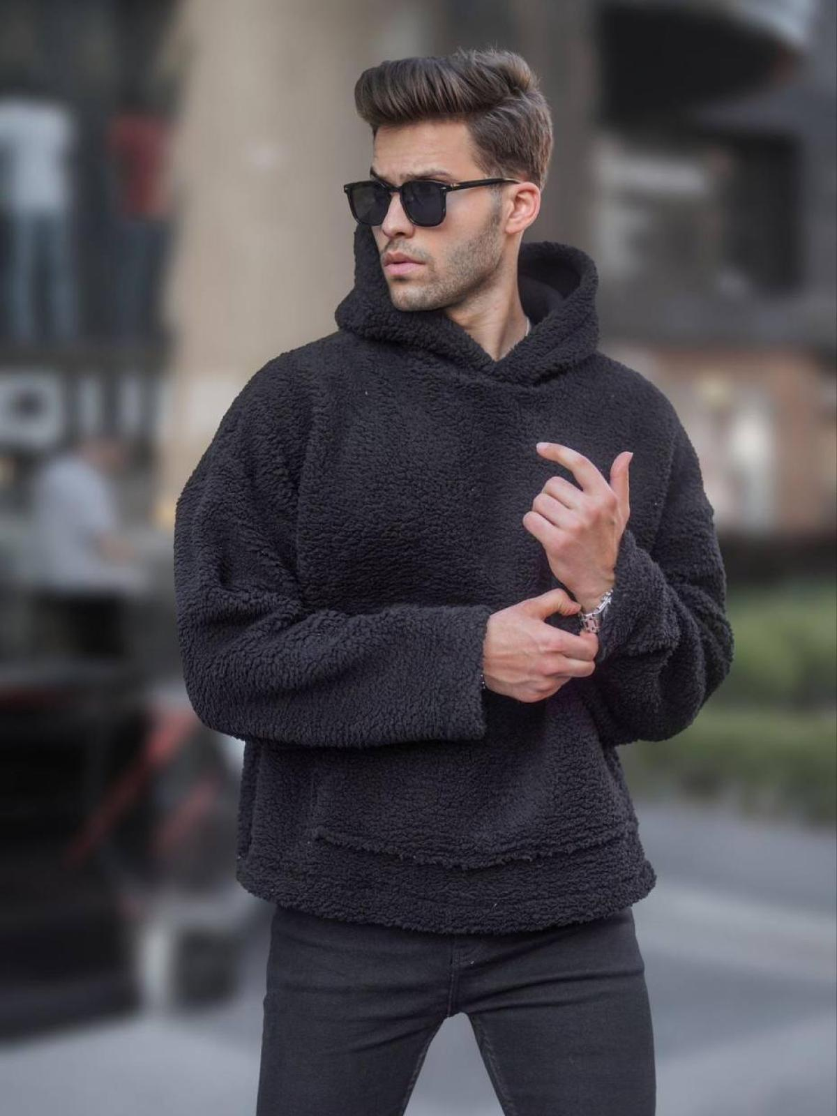 Men plush hoodie wholesale Black color 678122