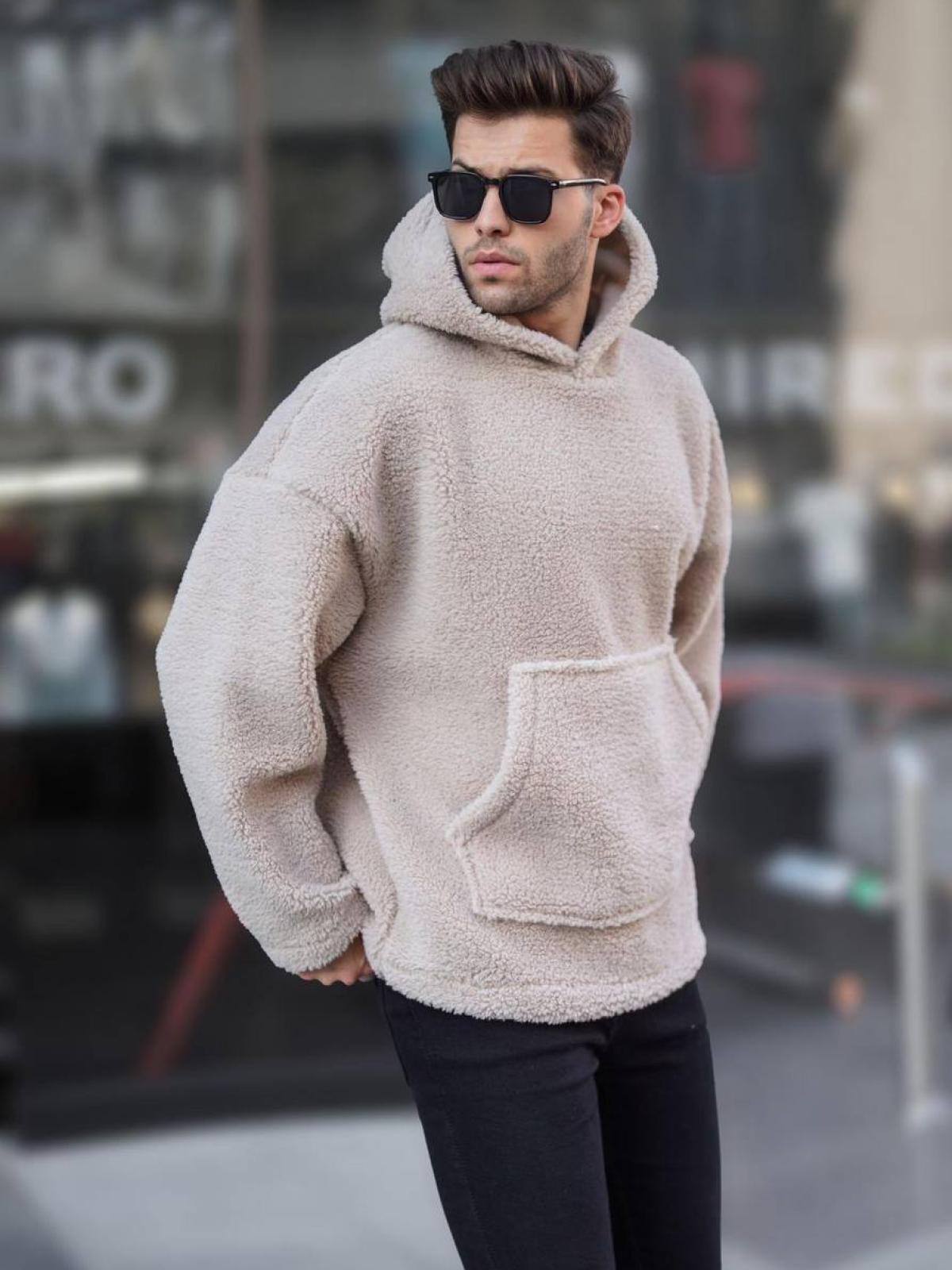 Men plush hoodie wholesale Cream color 678126