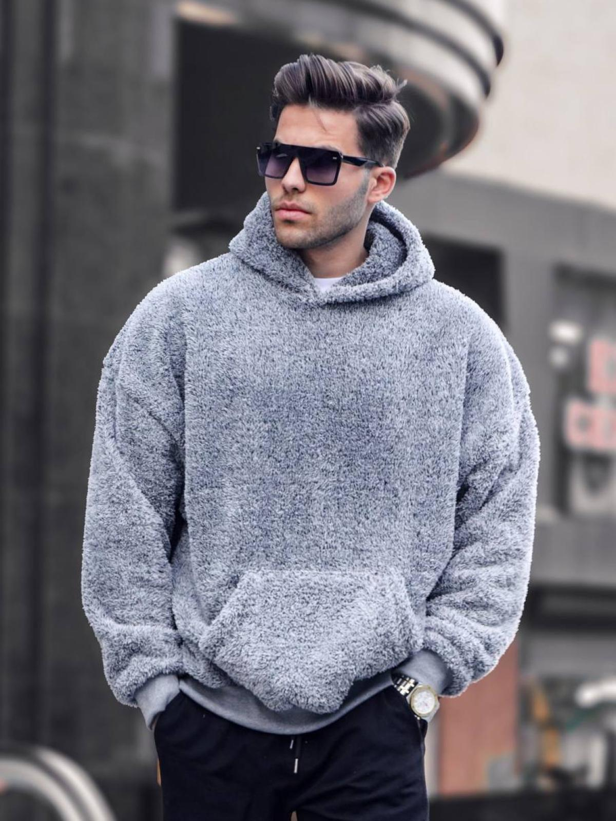 Men plush hoodie wholesale Gray color 678191