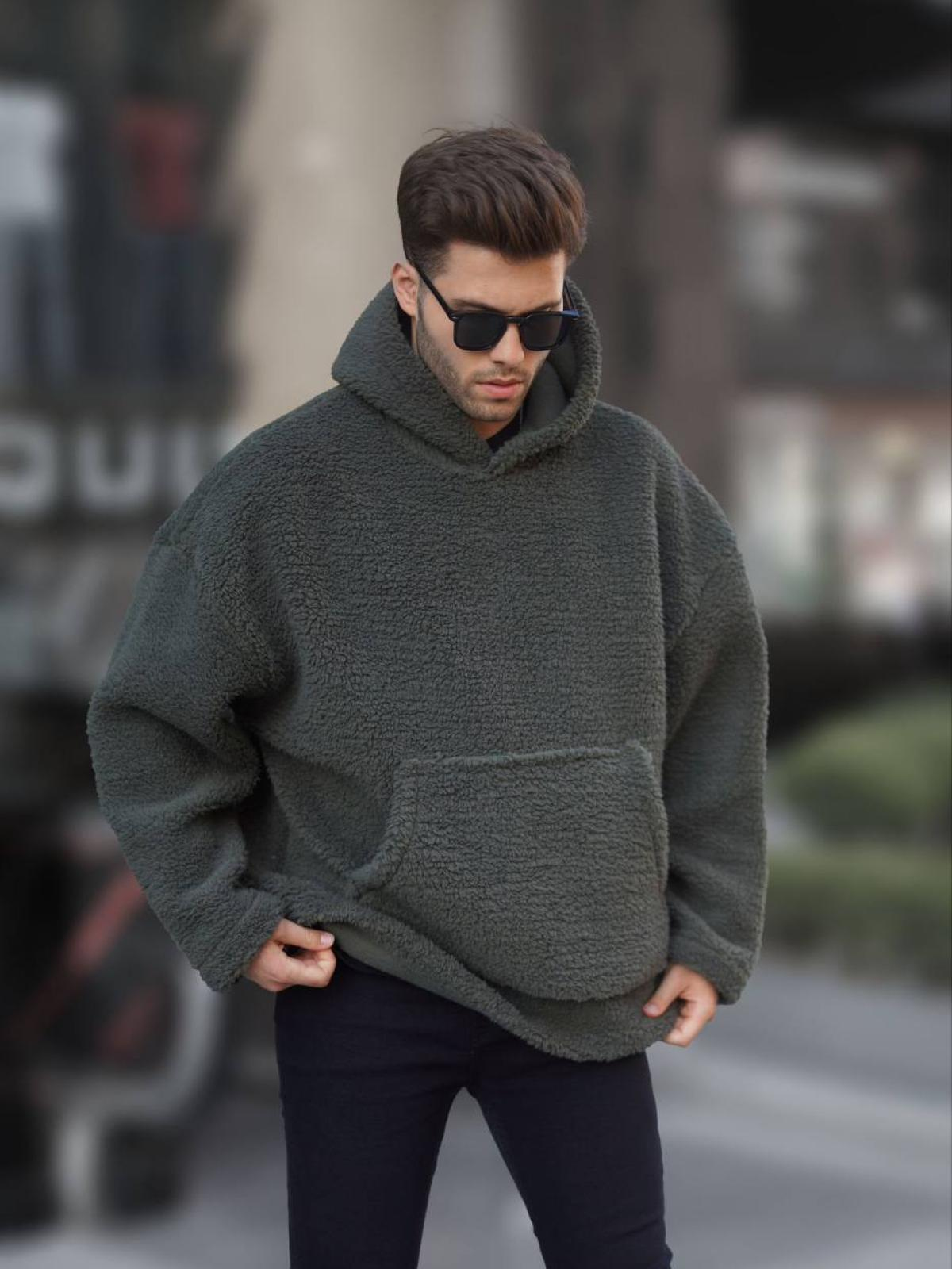 Men plush hoodie wholesale Khaki color 678124