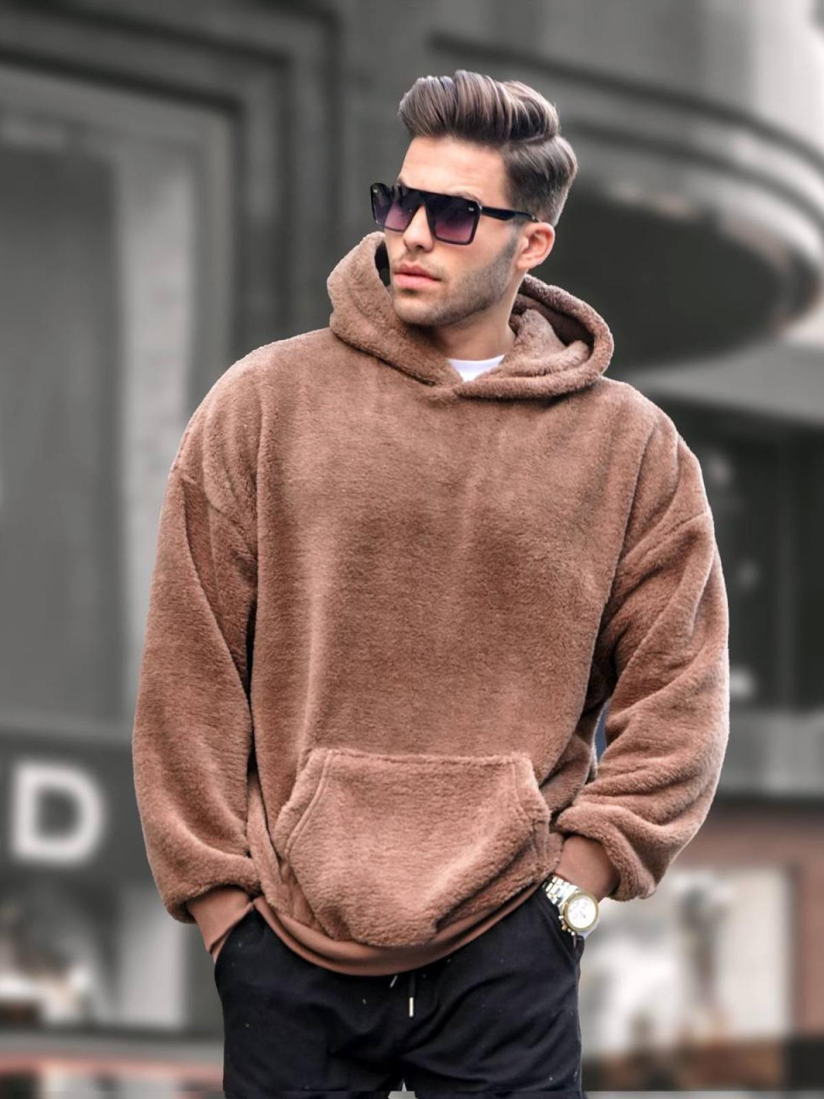 Men plush hoodie wholesale Sandalwood color 678192