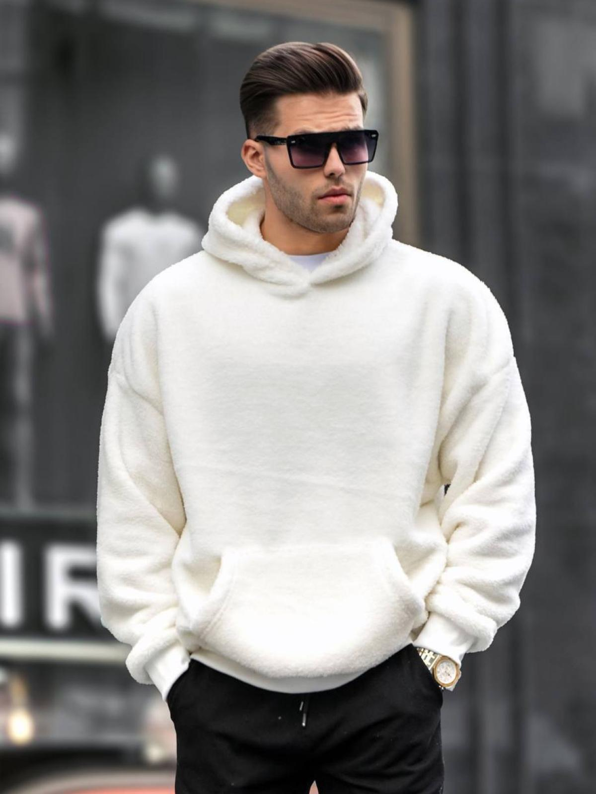 Men plush hoodie wholesale White color 678189