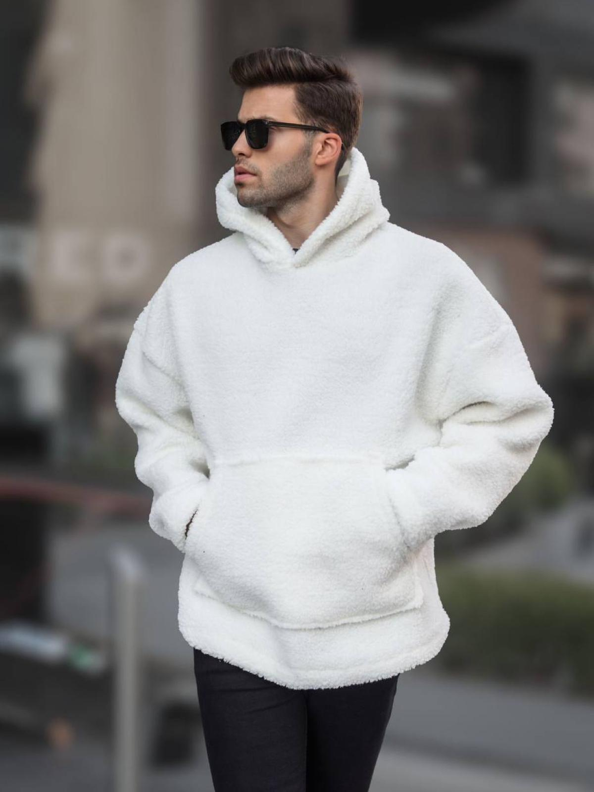 Men plush hoodie wholesale White color 678123