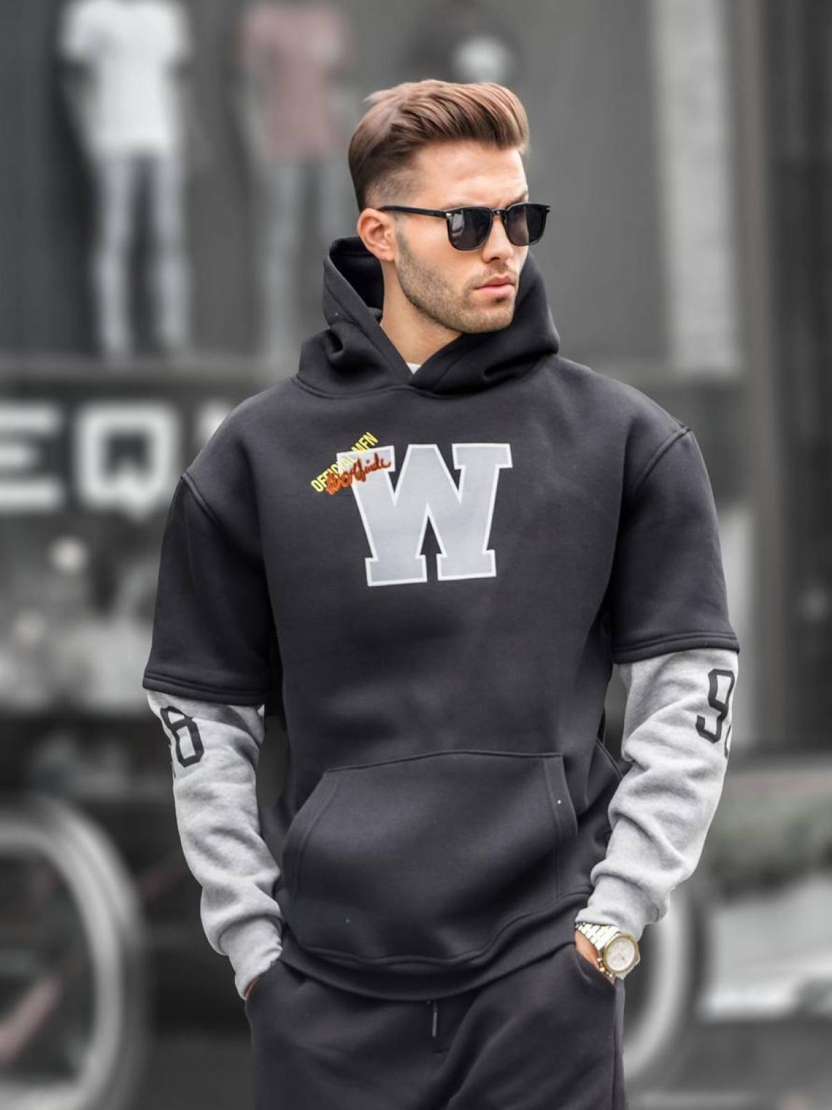 Men printed hoodie wholesale Black color 678078