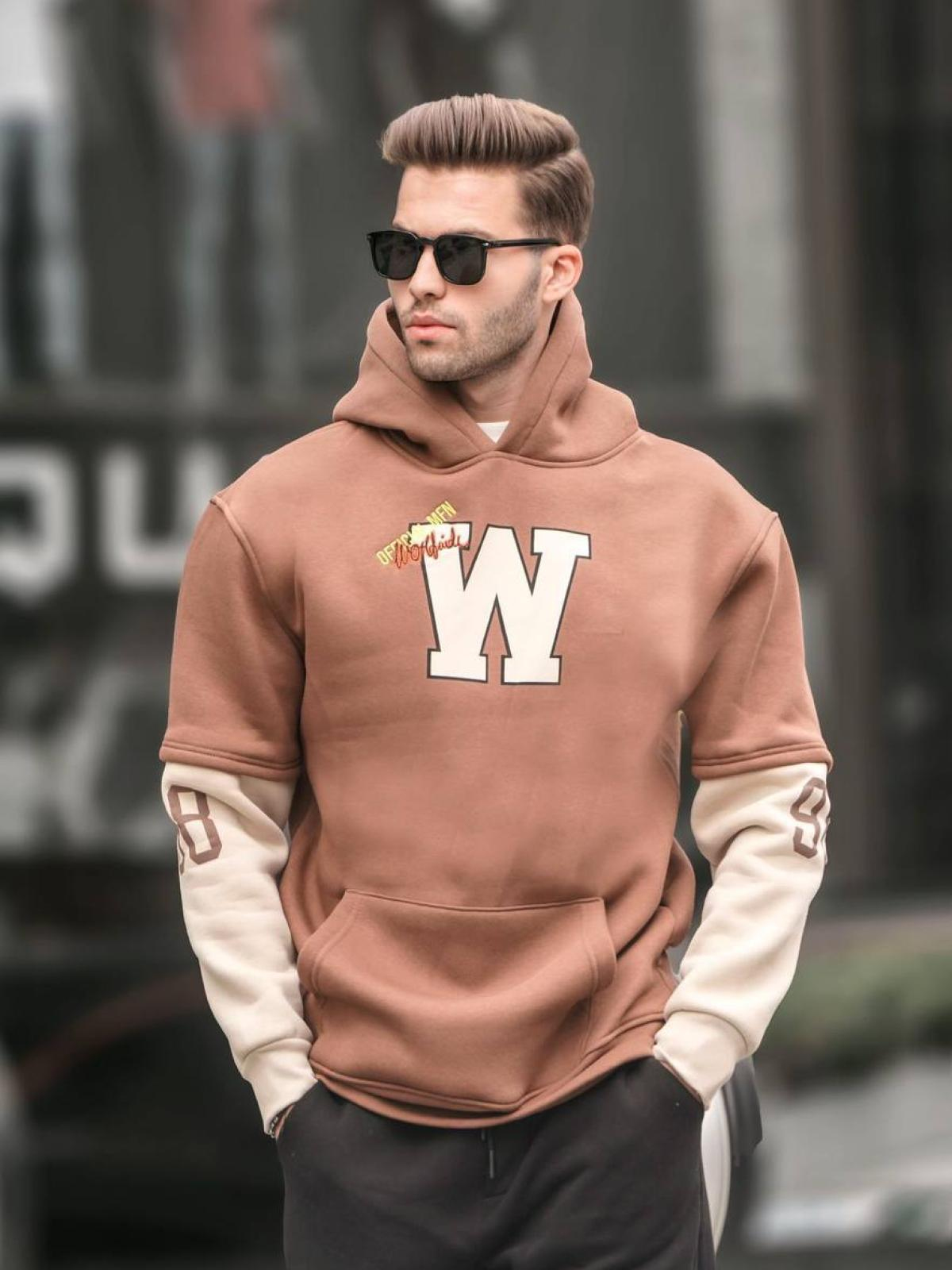 Men printed hoodie wholesale Sandalwood color 678080