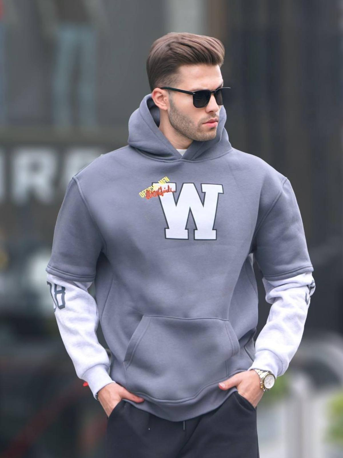 Men printed hoodie wholesale Smoke Gray color 678082