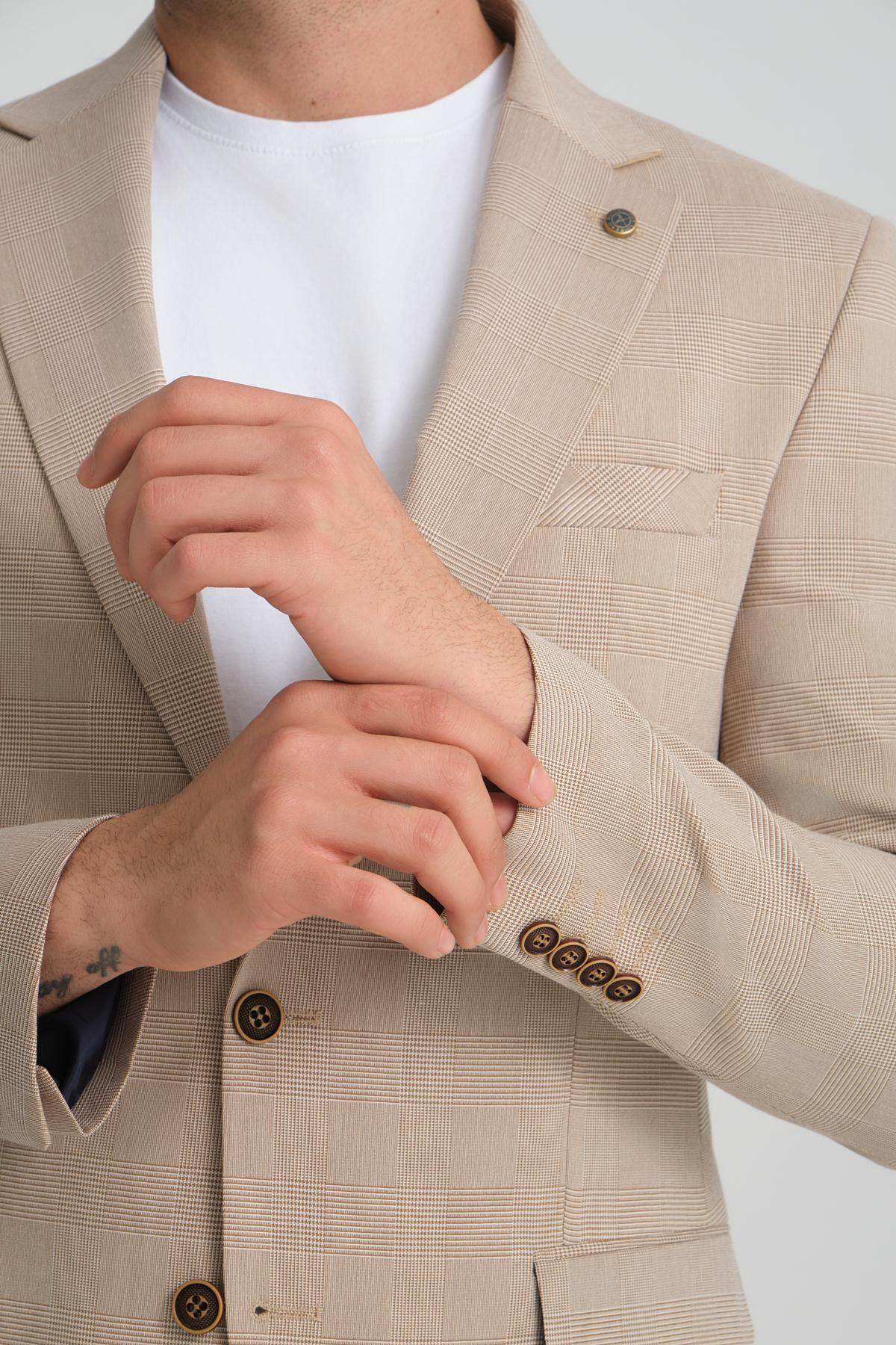 Men single-breasted blazer wholesale Biscuit color 694197
