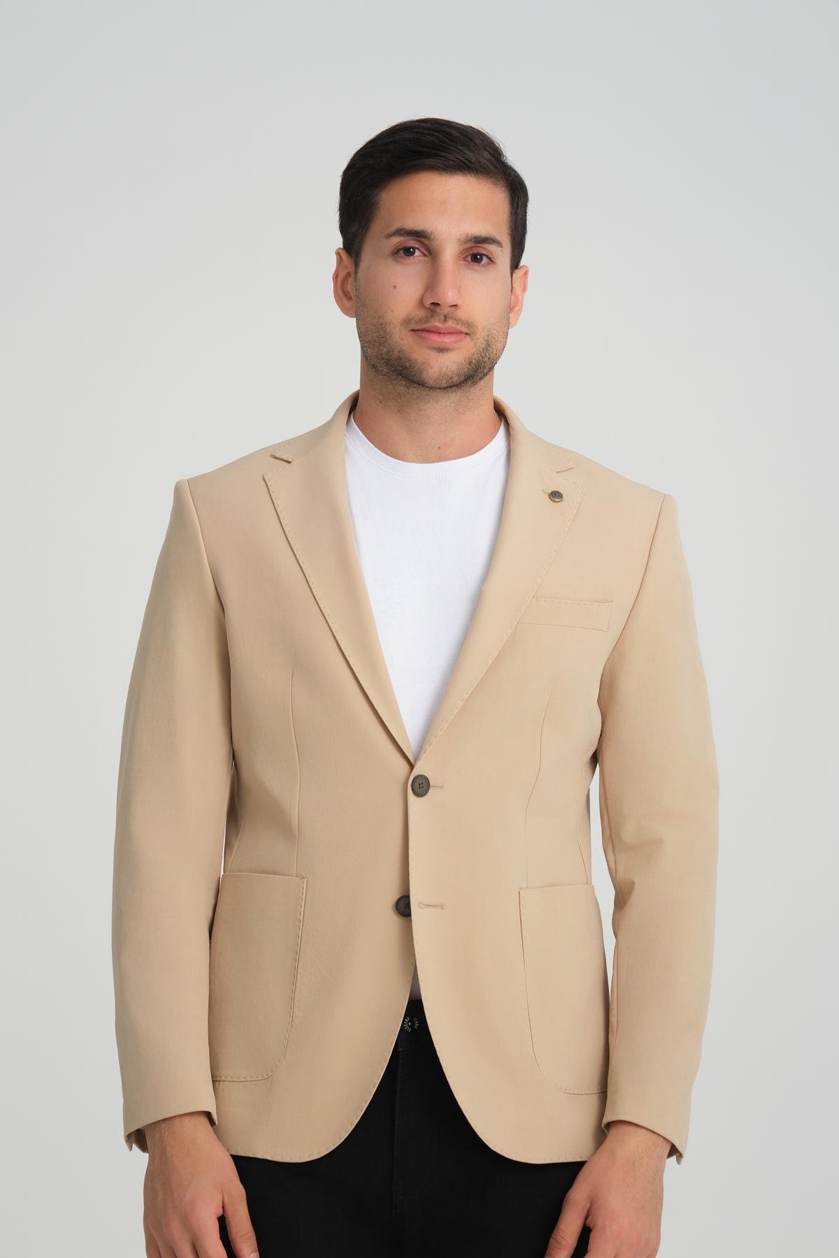 Men single-breasted blazer wholesale Cream color 694221