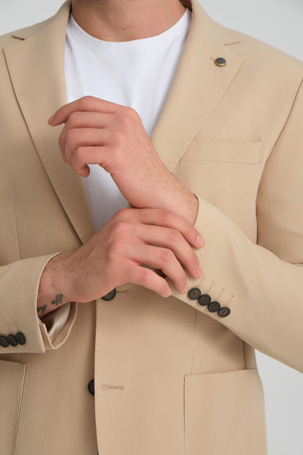 Men single-breasted blazer wholesale Cream color 694221