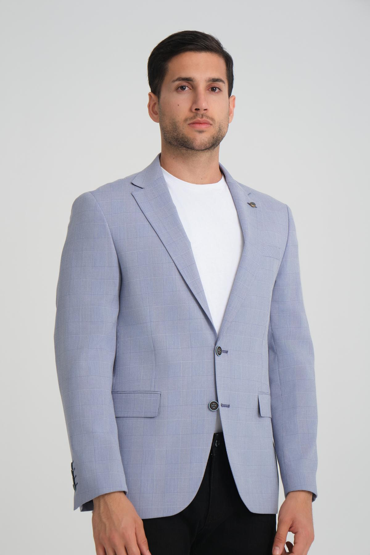 Men single-breasted blazer wholesale Glaucous Blue color 694201