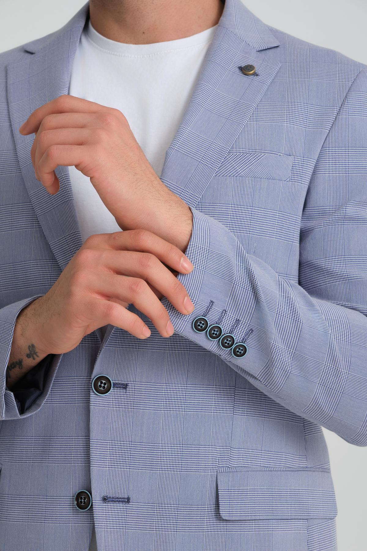 Men single-breasted blazer wholesale Glaucous Blue color 694201