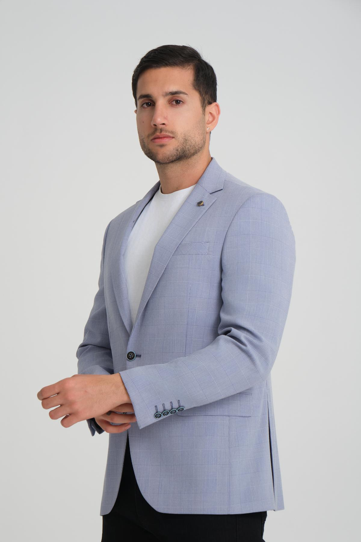 Men single-breasted blazer wholesale Glaucous Blue color 694201