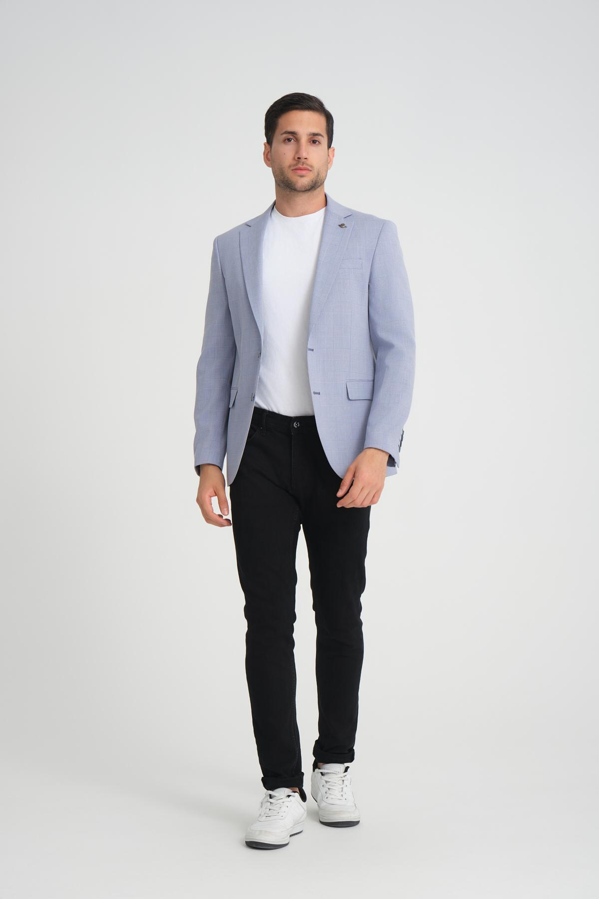 Men single-breasted blazer wholesale Glaucous Blue color 694201