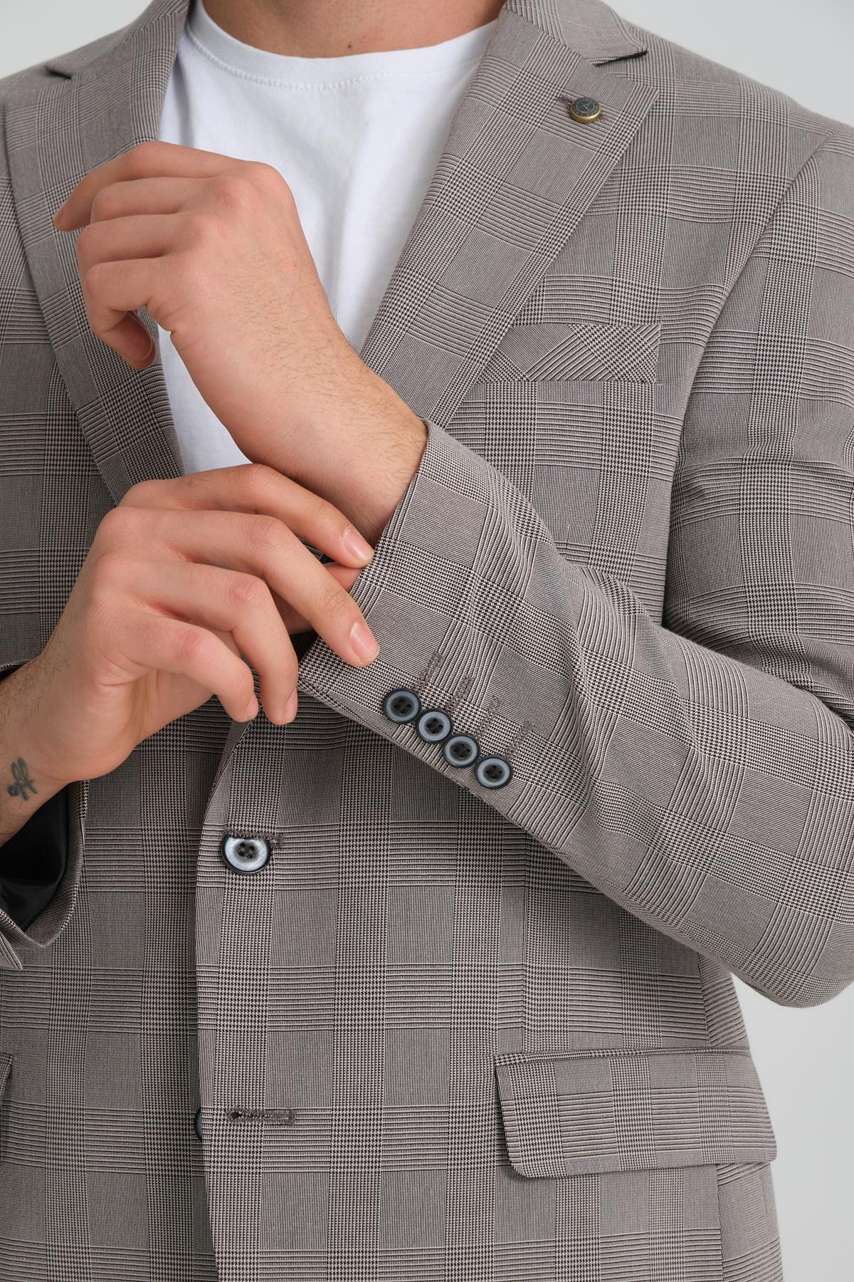 Men single-breasted blazer wholesale Greige color 694198