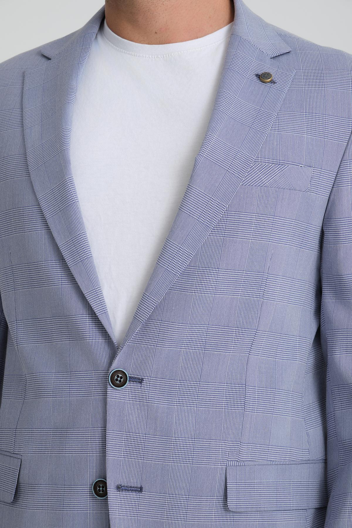 Men single-breasted blazer wholesale Glaucous Blue color 694201