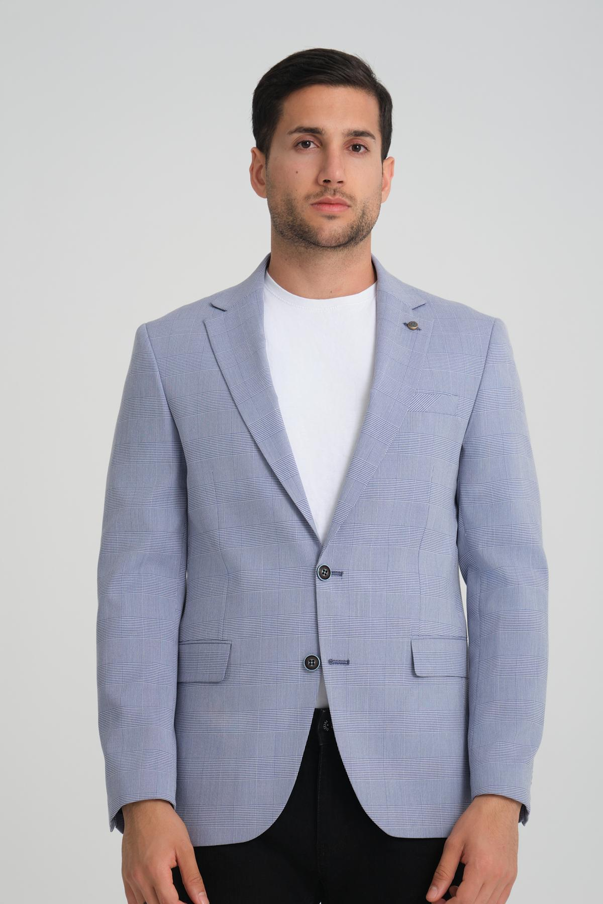 Men single-breasted blazer wholesale Glaucous Blue color 694201