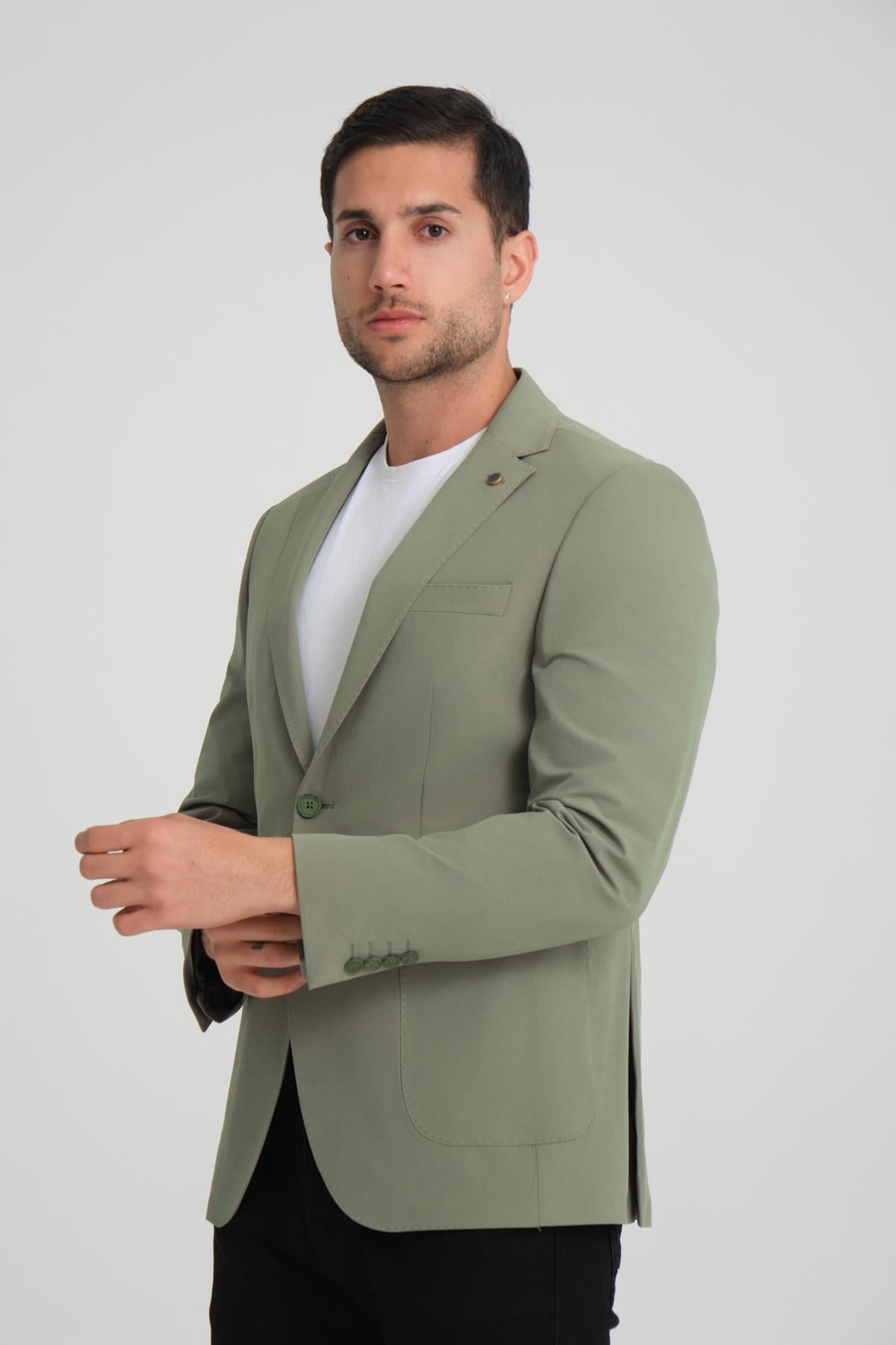 Men single-breasted blazer wholesale Olive color 694219