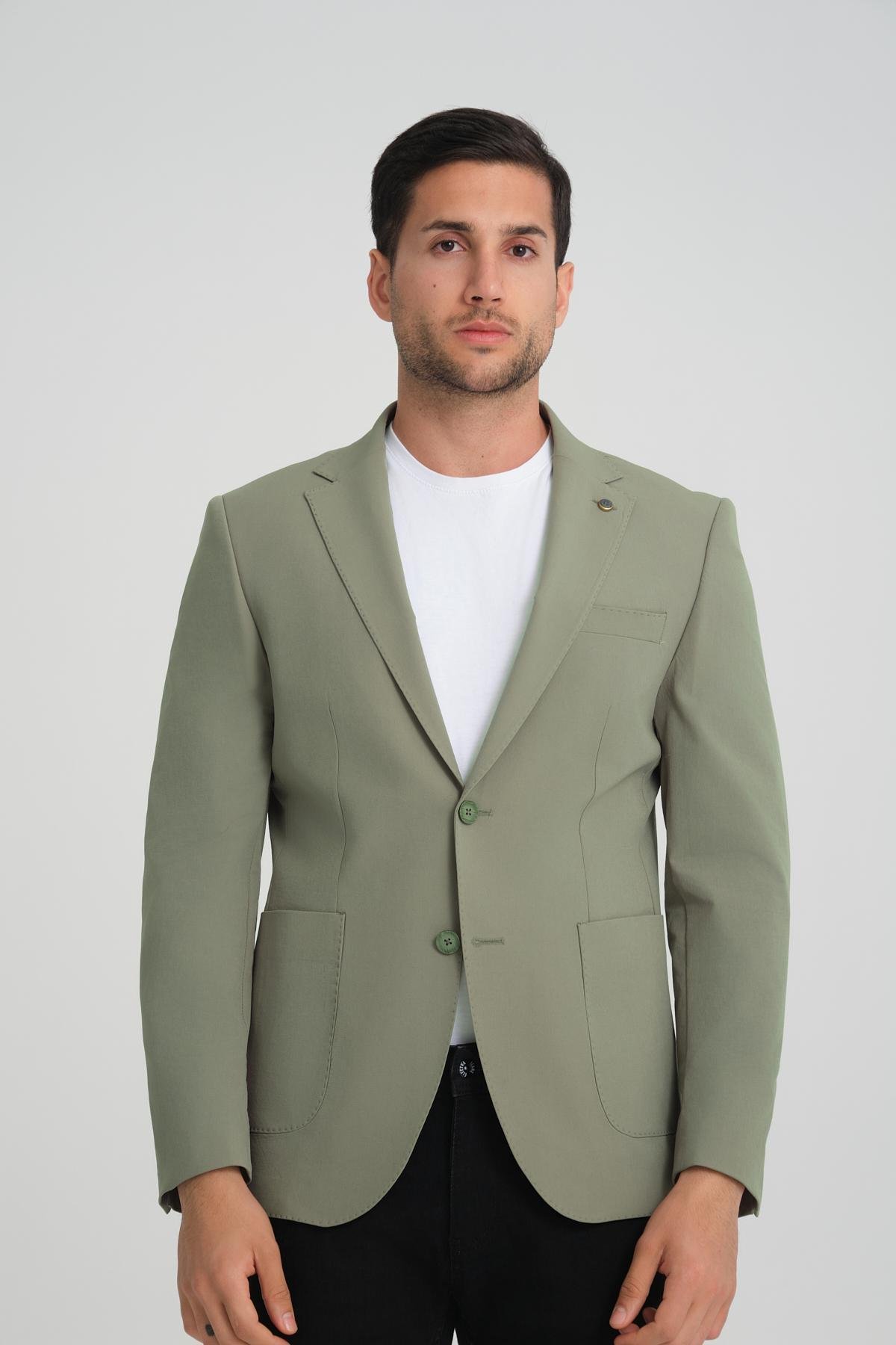 Men single-breasted blazer wholesale Olive color 694219