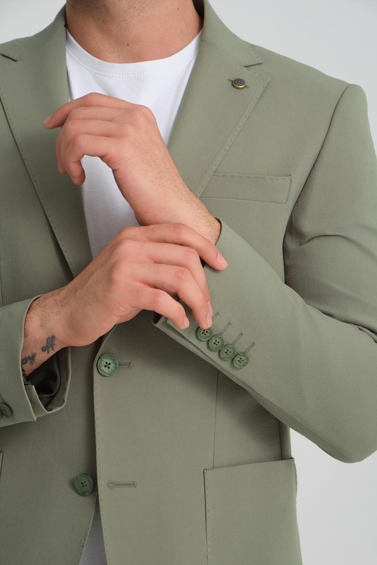 Men single-breasted blazer wholesale Olive color 694219