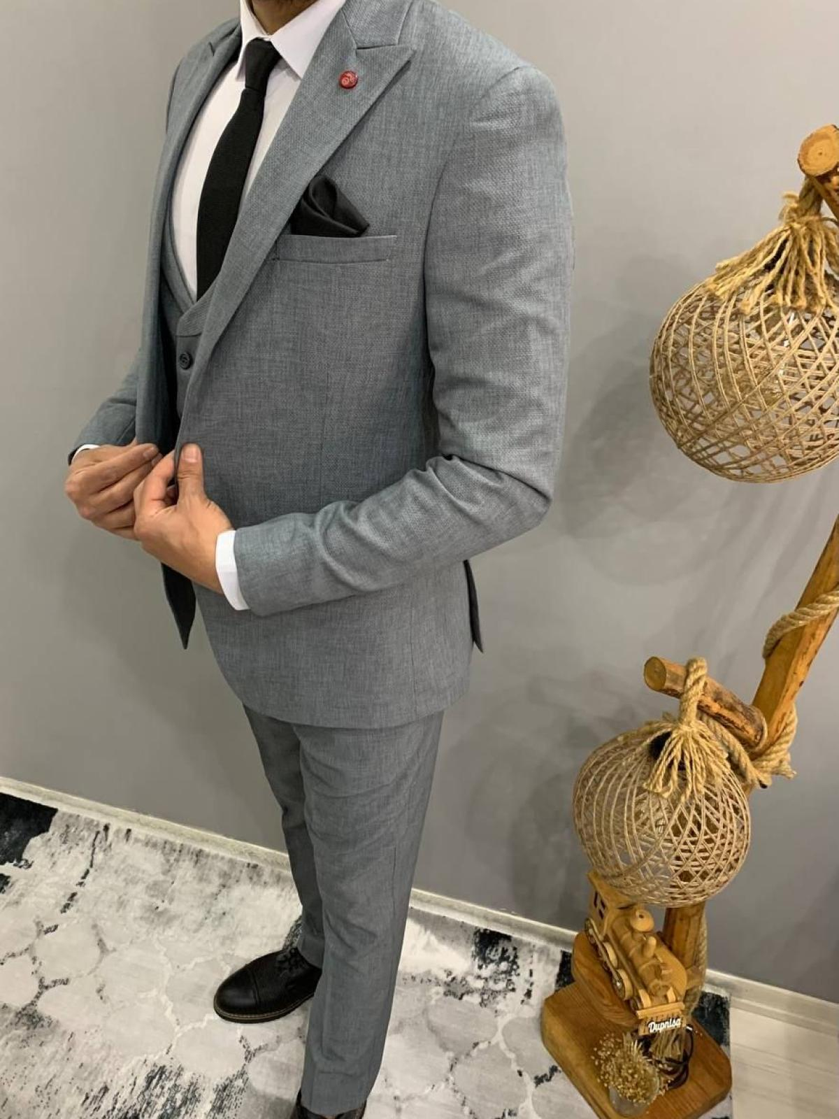 Men slim fit three-piece suit wholesale Gray color 672995