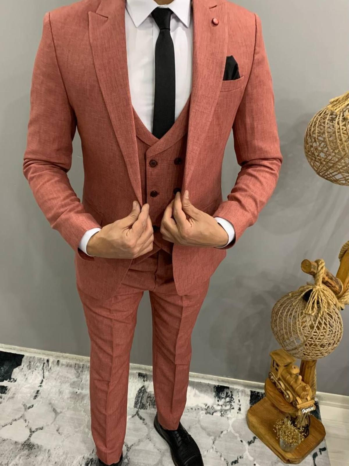 Men slim fit three-piece suit wholesale Terracotta color 672994