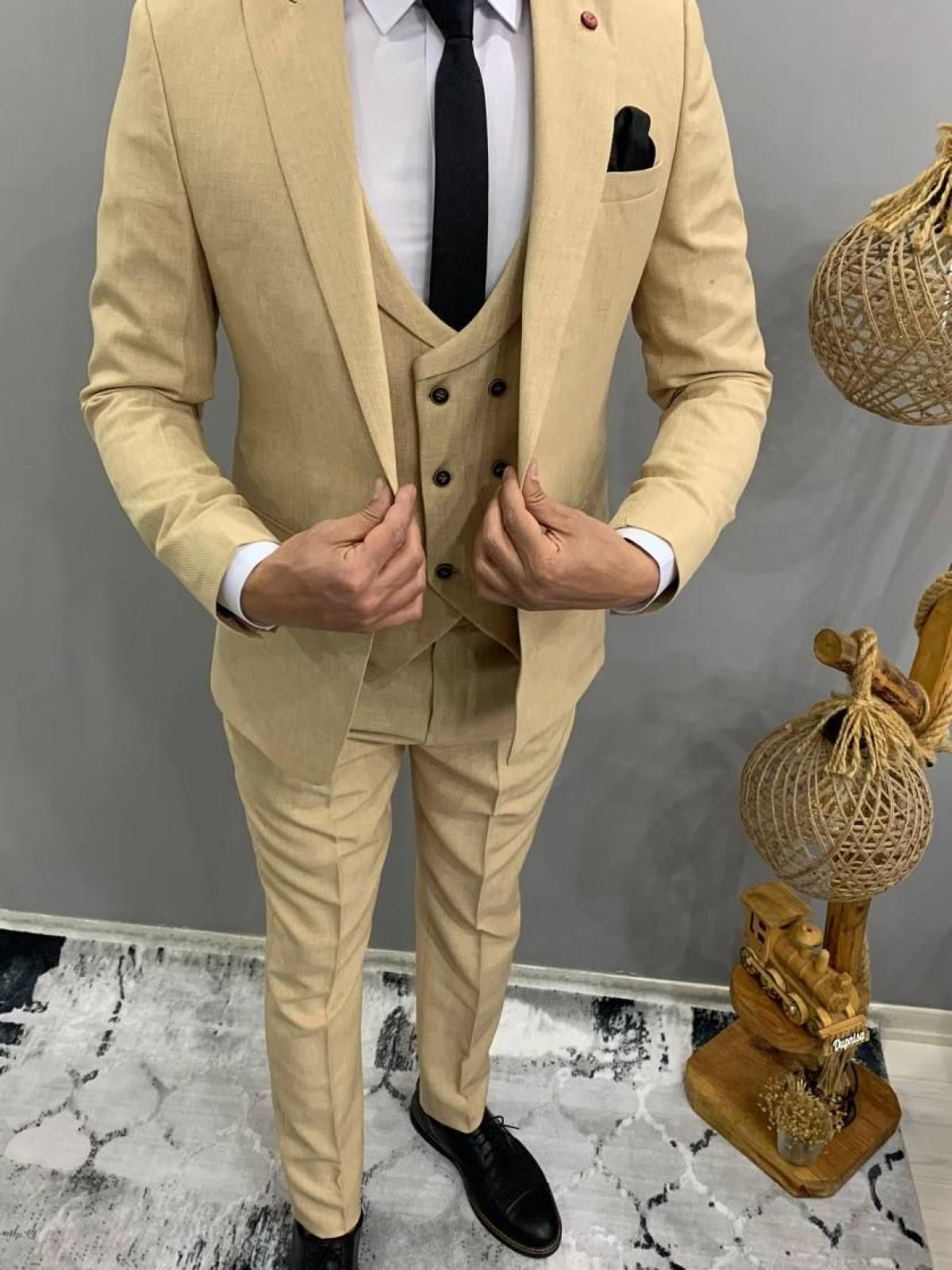 Men slim fit three-piece suit wholesale Beige color 672996