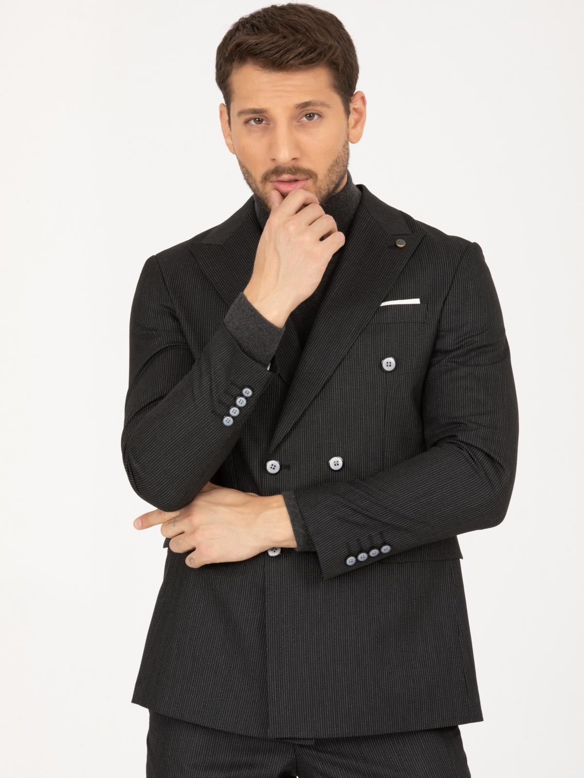 Men striped double breasted two-piece suit wholesale Black color 670910