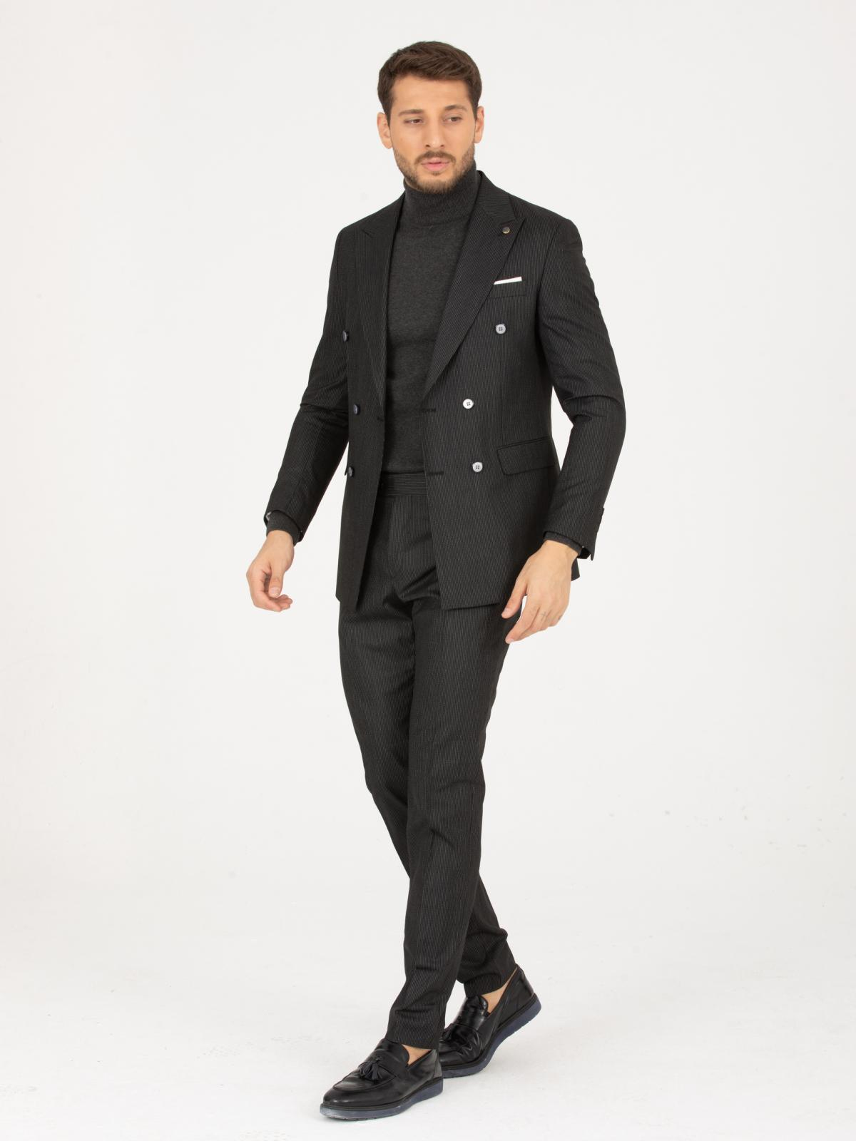 Men striped double breasted two-piece suit wholesale Black color 670910