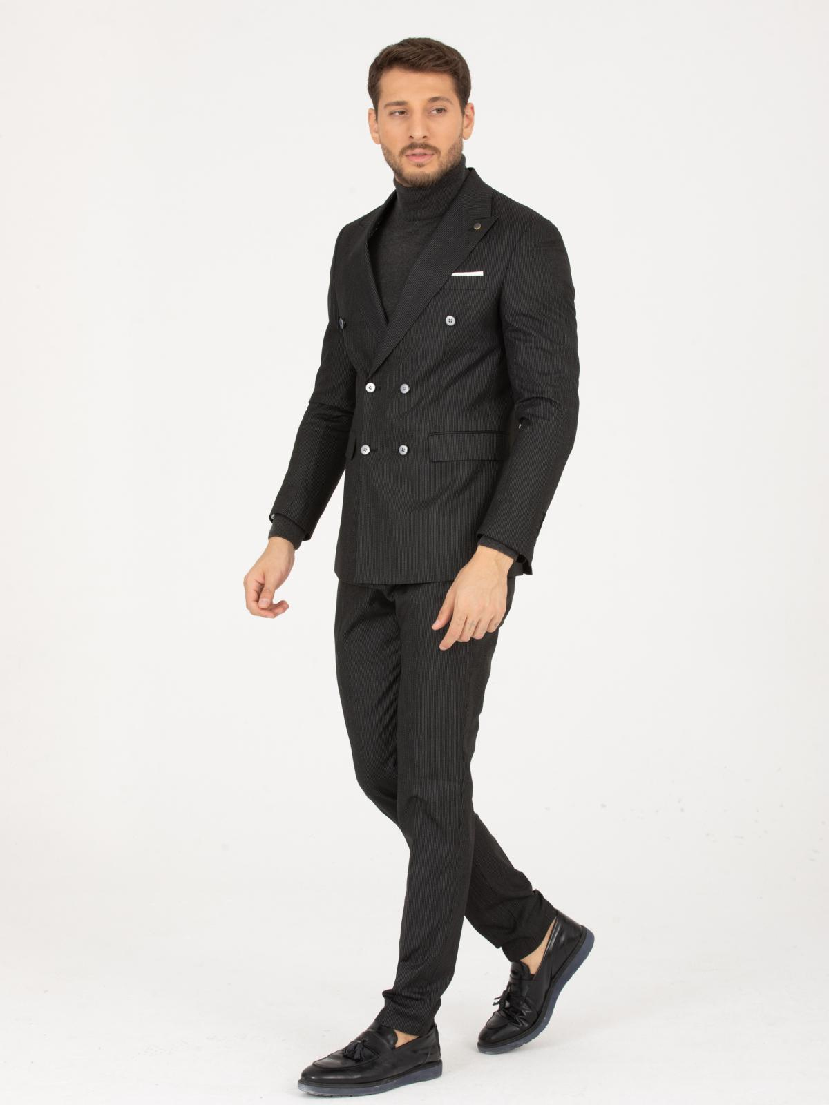 Men striped double breasted two-piece suit wholesale Black color 670910